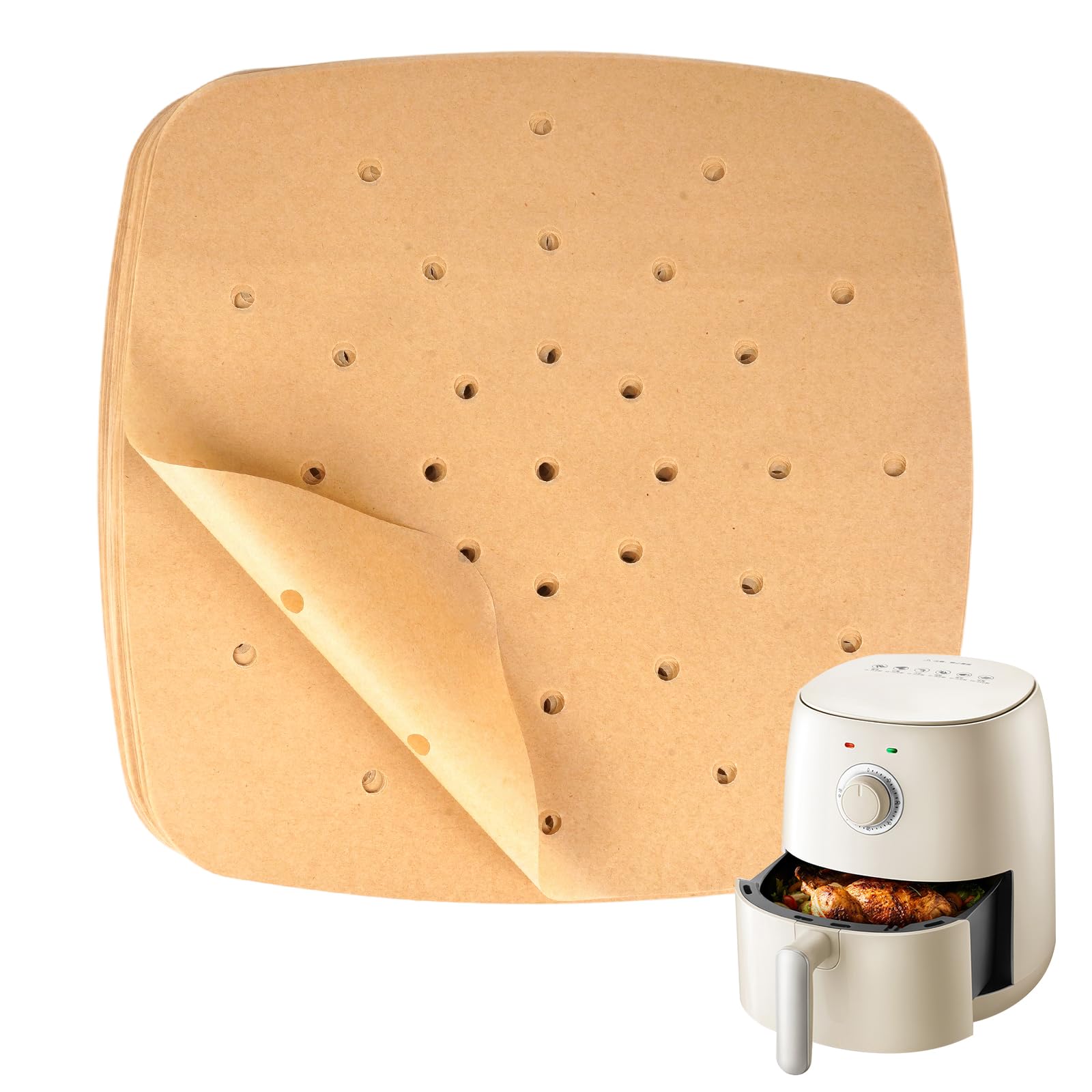 250 Piezas Papel de Pergamino Perforado, 20.5cm Antiadherentes Papel para Freidora de Aire Perforada, Papel de Vaporizador Cuadrado, para Horno, Sartenes, Freír, Hornear, Cocinar, Asar a la Parrilla