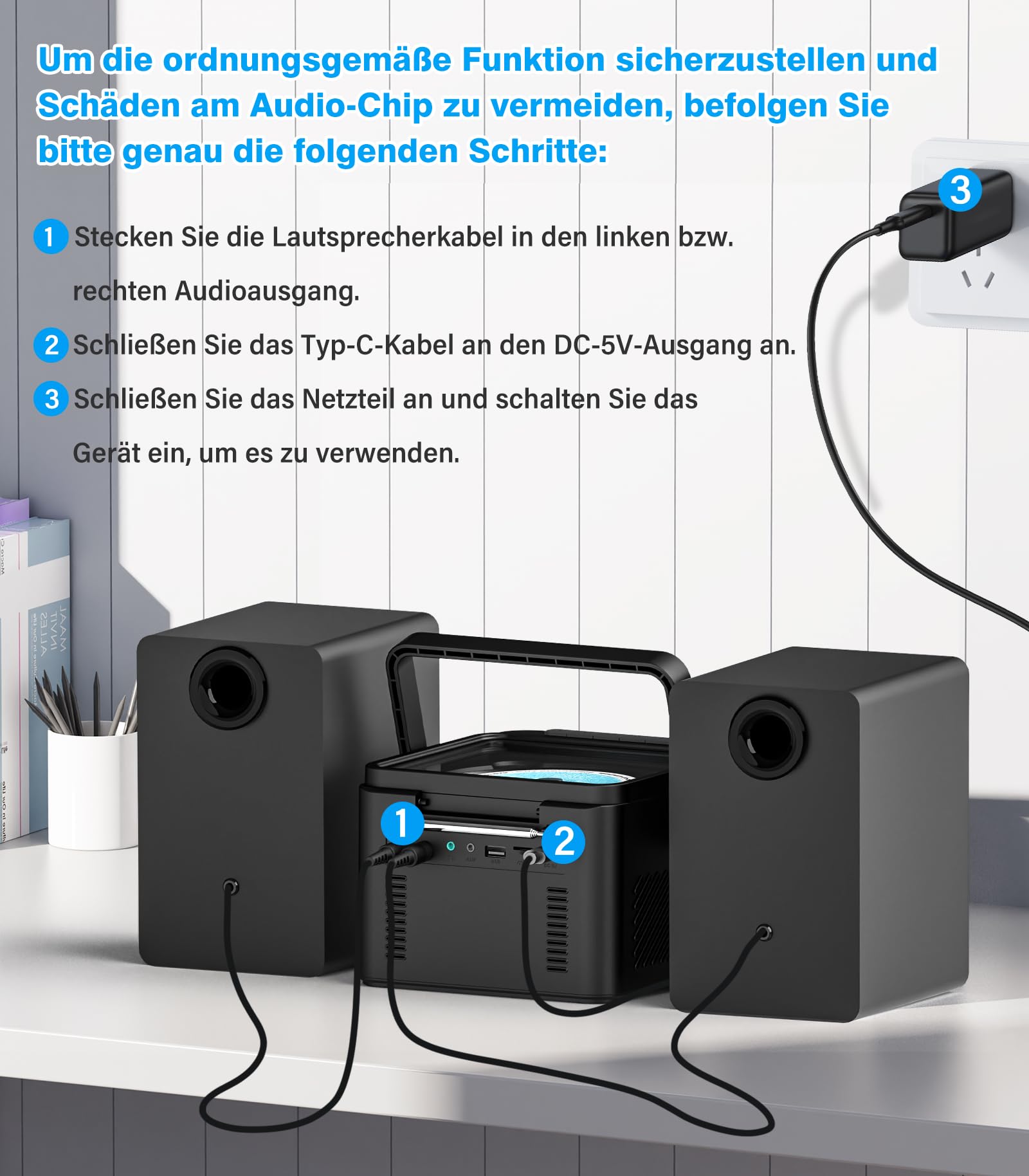 Greadio - Sistema estéreo con reproductor de CD y grabadora de cassette, altavoz de 40 W con Bluetooth 5.1, reproductor de cassette con radio FM, USB, TF, AUX, mando a distancia, equipo de música HiFi