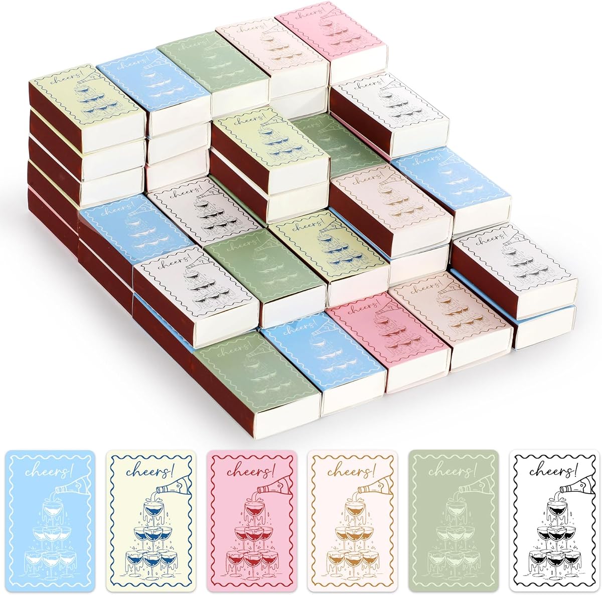 60 Pcs Champagne Tower Blank Matches Containers 2.24 x 1.42 x 0.59 Inches Champagne Glasses Match Boxes DIY Empty Match Holder with Double-Sided Stickers for Wedding Bridal Party Favor(No Matches)