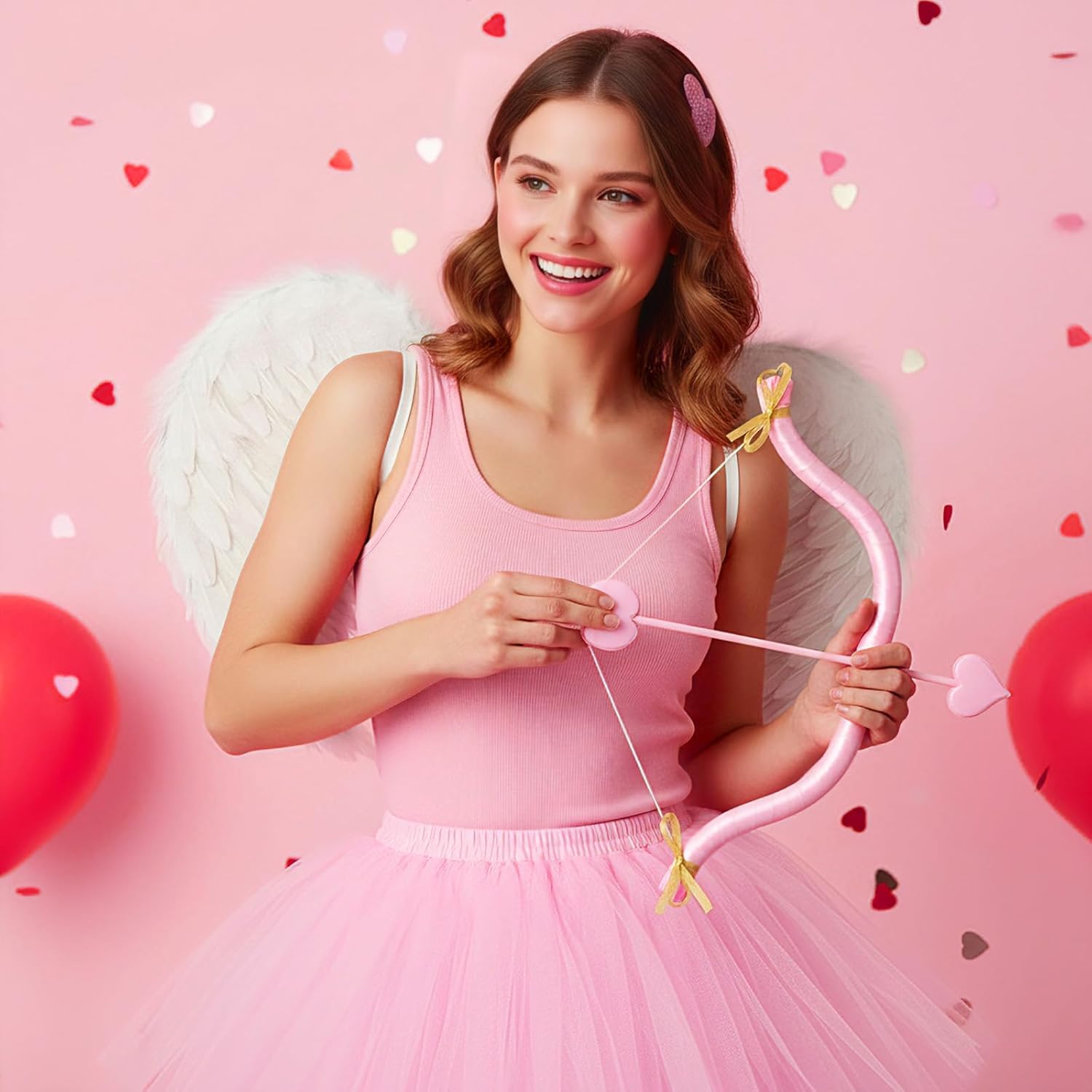 Haysandy 4 Pieces Valentines Cupid Costume Women Cupid Accessory Set, Valentine Cosplay Bow and Arrow Tutu Skirt Wings Adult - Image 8
