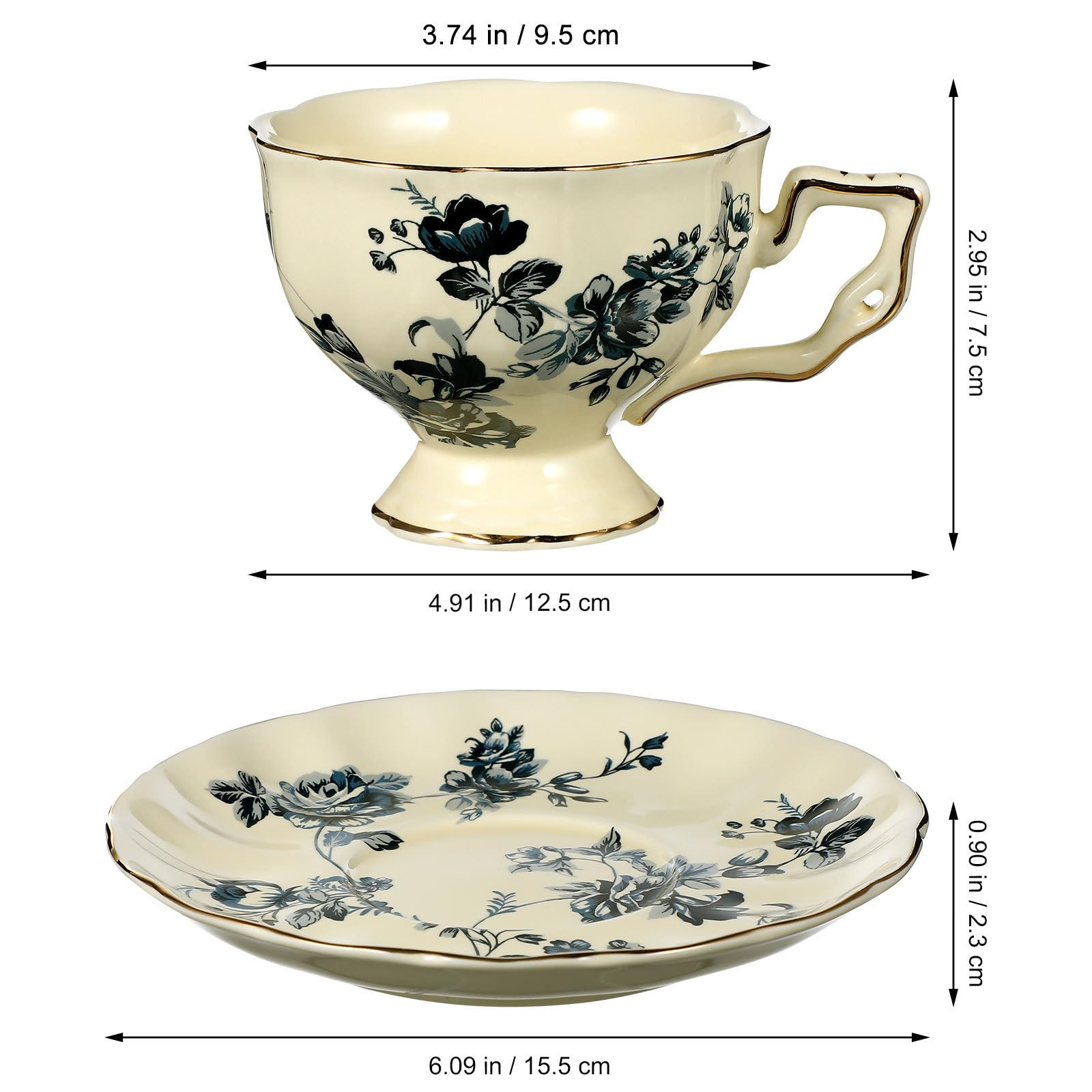 Tofficu 1 Set Tasse et Soucoupe en Céramique Ensemble Tasse et Soucoupe en Céramique à Café Vintage pour Thé de L'après-midi à Domicile