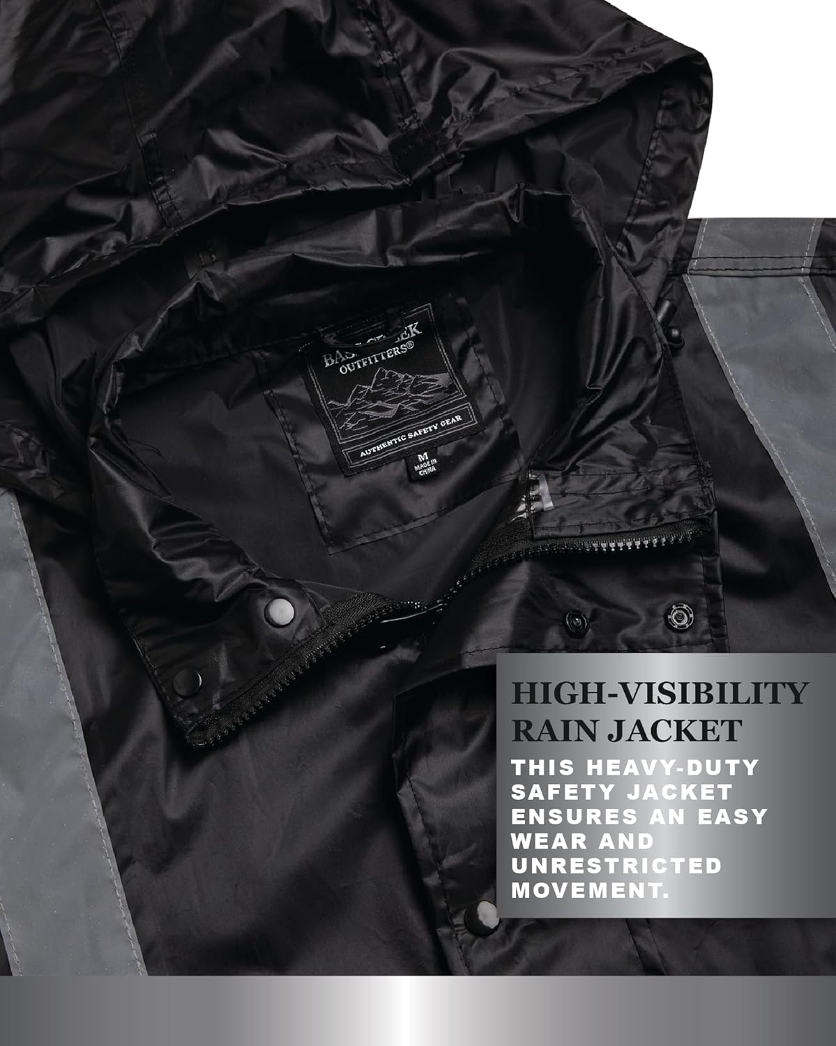 Bass Creek Outfitters Mens Rain Jacket - Waterproof Hooded High Visibility Safety Coat with Reflective Strips - Image 4