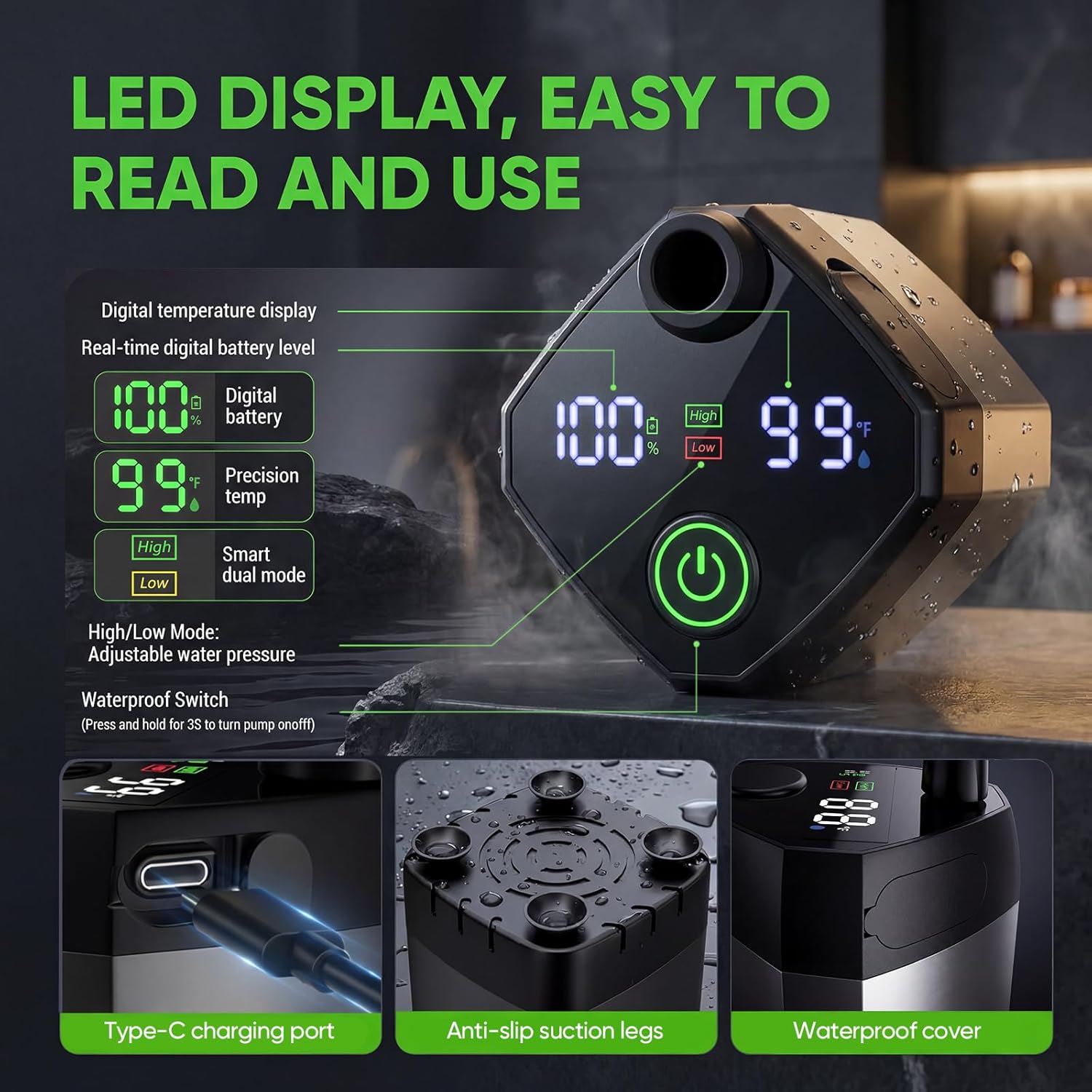 Portable Shower for Camping, Camping Shower with Heater, Portable Shower Pump with Shower Head, Portable Camping Shower Kit, Camp Shower for Hiking Travel, Outdoor Camping Shower for Car & Pet