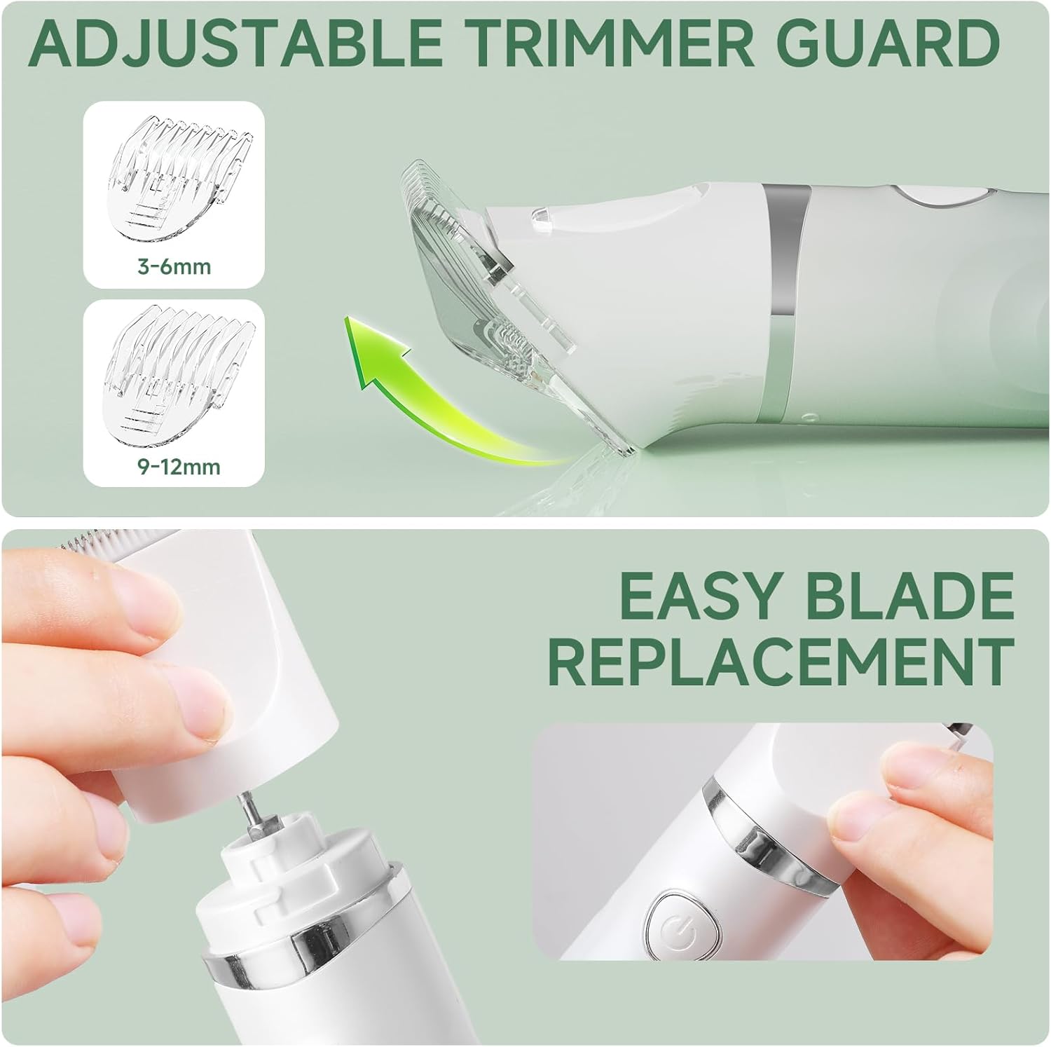 Bikini Trimmer for Women, 3-in-1 Electric Razors for Women, Waterproof Bikini Shaver Replaceable Facial, Body Trimmer for Pubic Hair, Painless Razor for Hair Trimmer Gifts for Her, Mint Green - Image 6