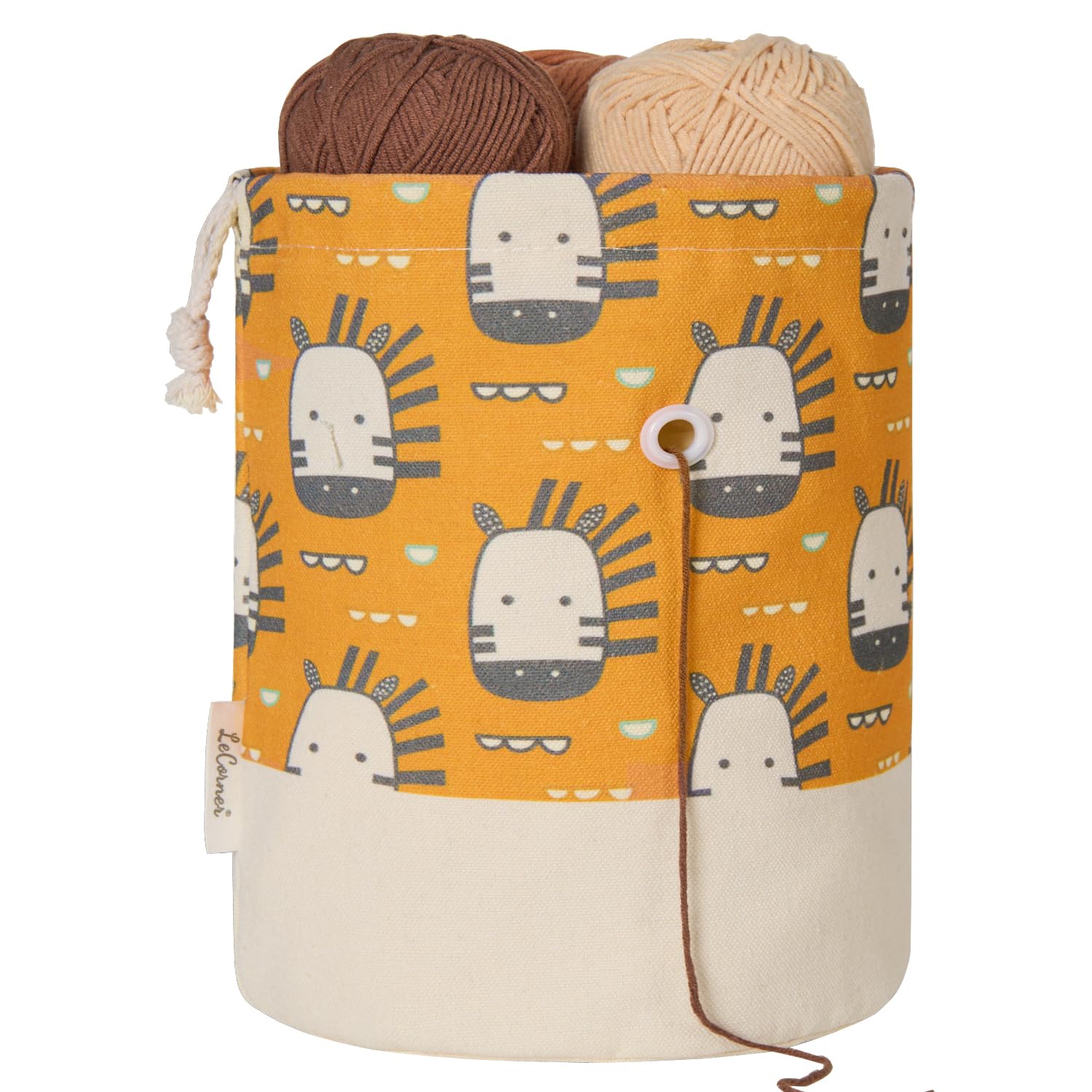 Yarn Bag, Small Crochet Bag Organizer, Drawstring Yarn Storage Knitting Bags, Portable Mini Yarn Holder for Crocheting Project, Store Skein Ball, Needles Accessories (Giraffe Yellow, Small)