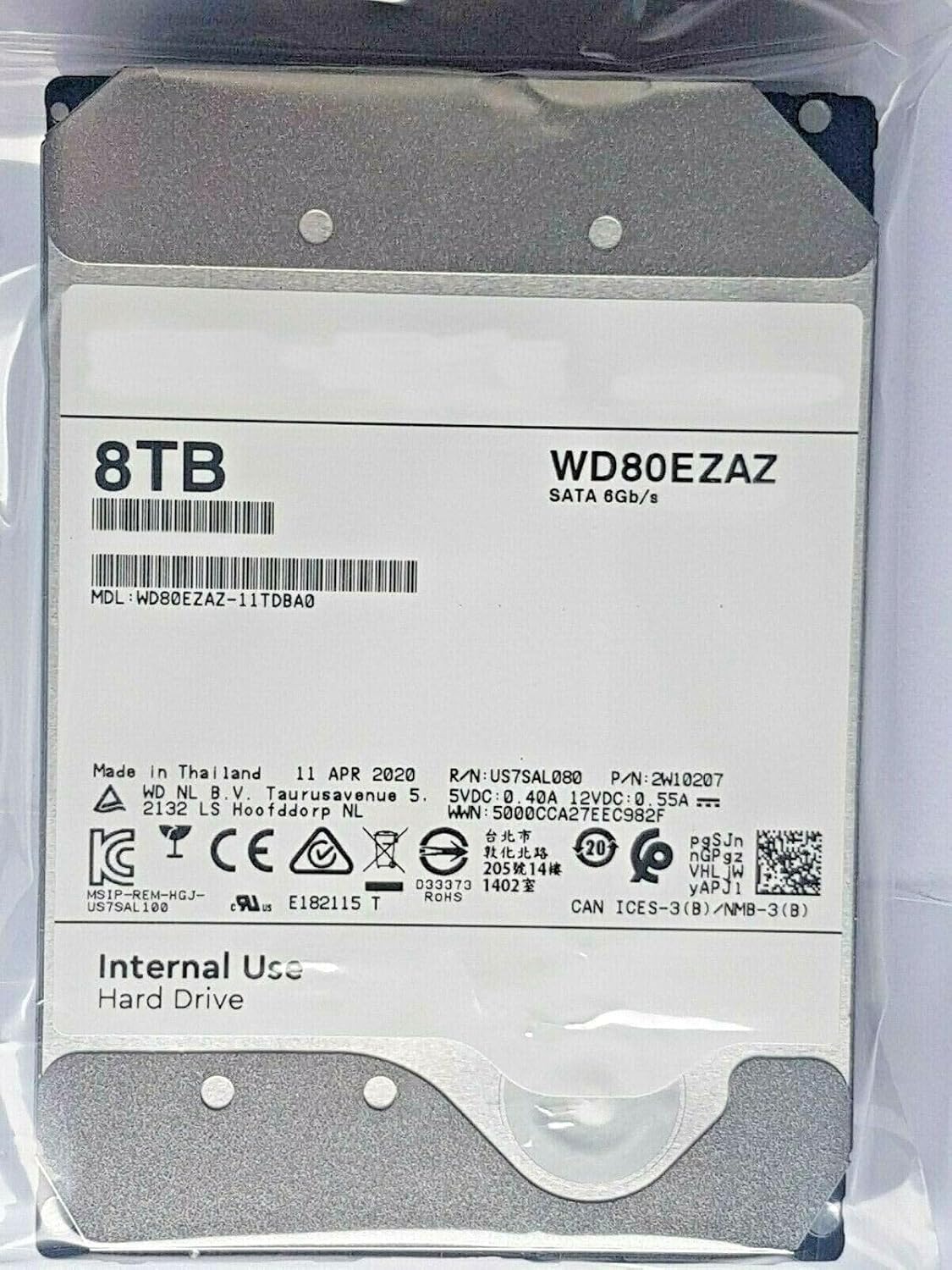 8 TB SATA WD80EZAZ-11TDBA0 5400rpm 256MB 3 5 Hard Drive