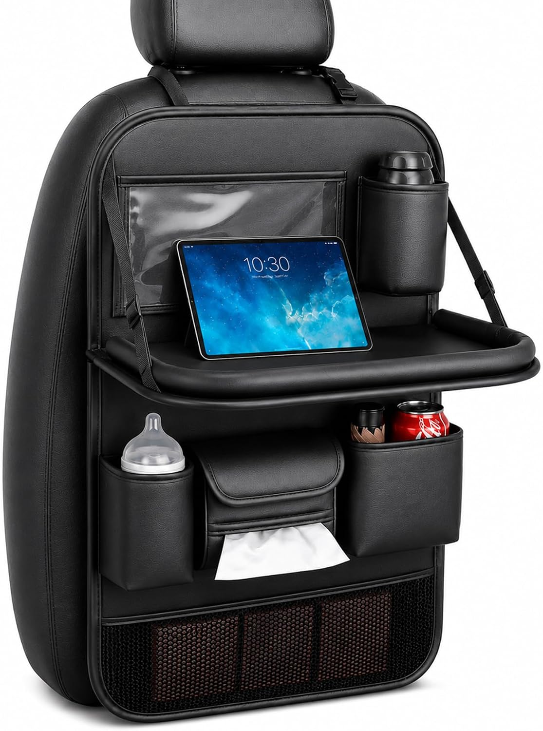 JUPAI Backseat Car Organizer with Foldable Tray, PU Leather