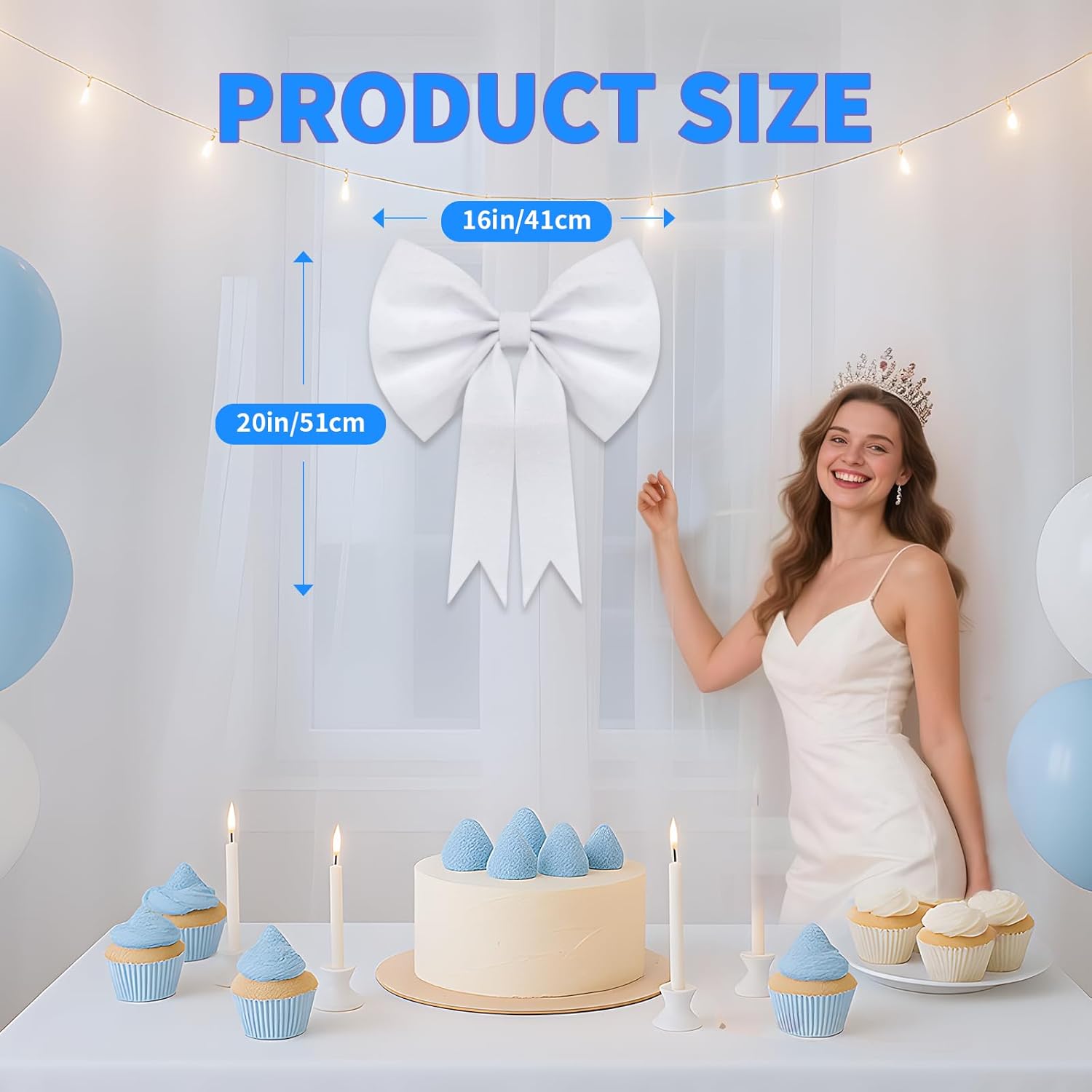 White Bow Coquette Birthday Decorations: Big Bows Party Themed Backdrop 20 Inches Large Room Wall Decor Giant Door Wedding Engagement Bridal Bachelorette Baby Shower Christmas Graduation Decoration