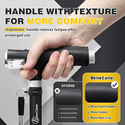 Vista 41 de BeneCane Bastón plegable para mujer con dos luces LED, bastón cuádruple con base estable, ligero y ajustable Rojo tallado