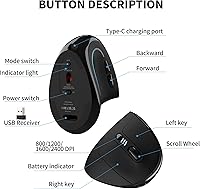 Vista 6 de Uineer Ratón ergonómico, mouse vertical inalámbrico recargable con Bluetooth, LED de 7 colores, 4 DPI ajustables, USB-A, alivio de tensión