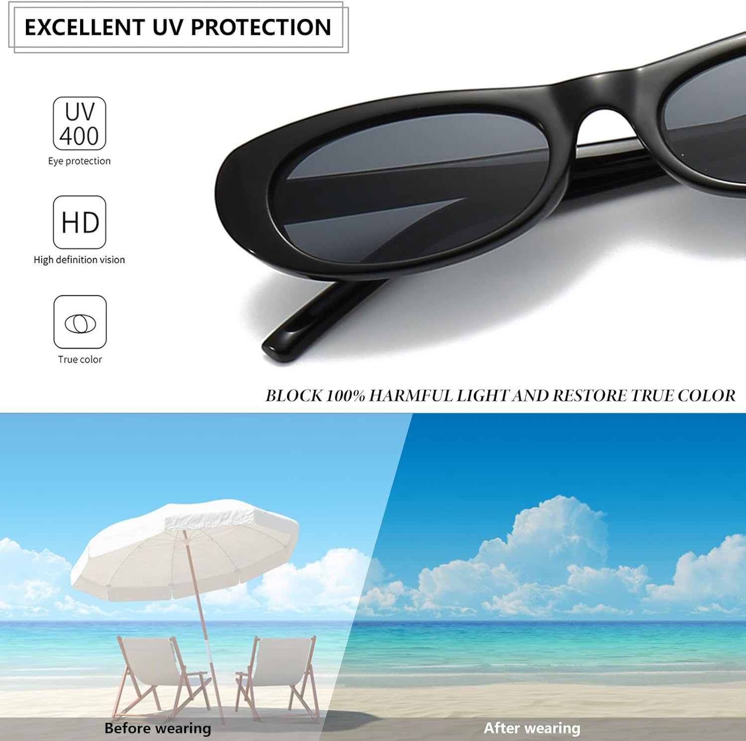 Elongated Narrow Cat Eye Sunglasses for Women 90s Retro Womens Oval Sunglasses Fashion Small Black Shades - Image 5