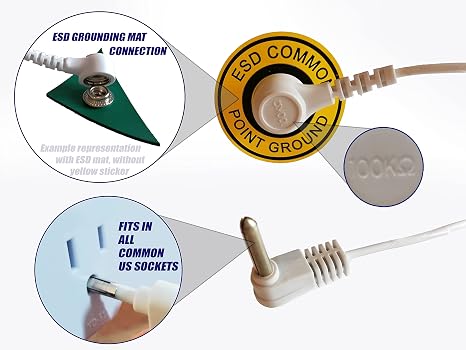 ESD Grounding Plug with Grounding Snap Kit and 16 ft Grounding Cord