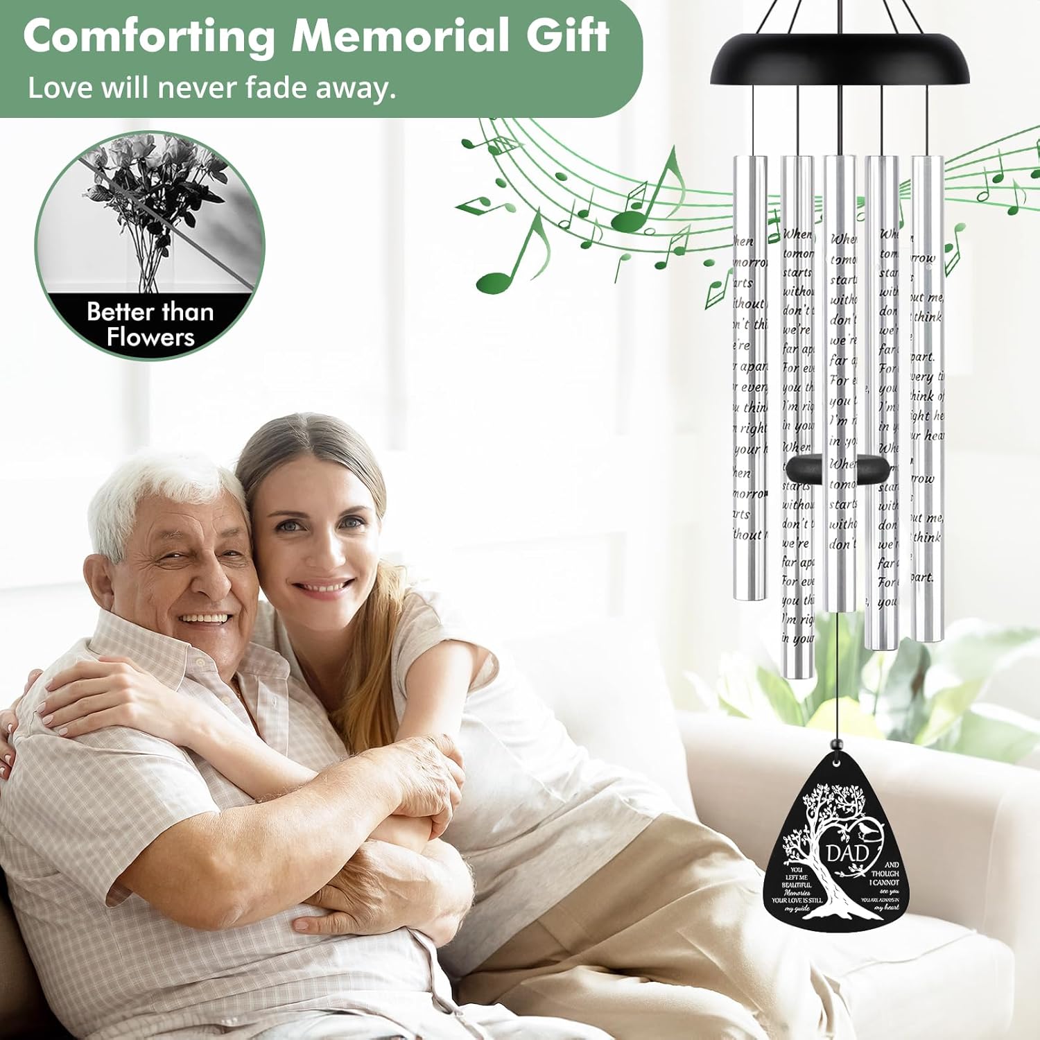 Fabuday Memorial Gifts Wind Chimes - Sympathy Gift for Loss of Dad, Windchimes in Memory of a Loved One for Bereavement Condolence Grief Funeral Condolences Remembrance Grieving, Cardinal Family Tree