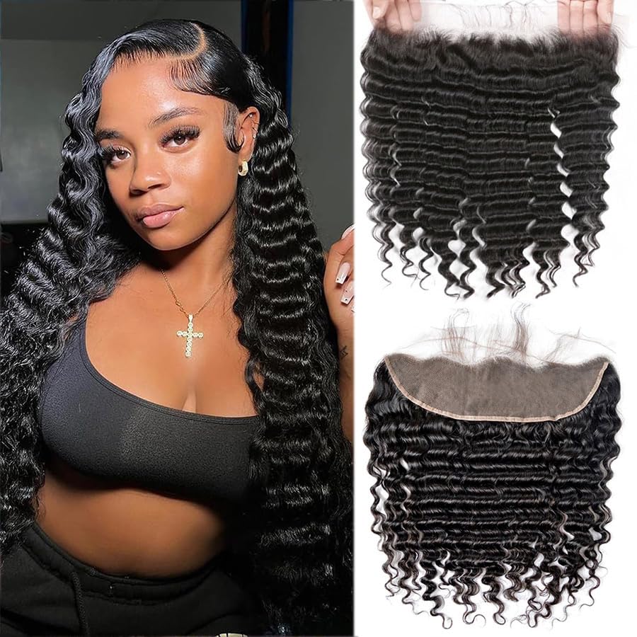 18 Inch Deep Wave Frontal 13x4 HD Transparent Lace Frontal 100% Raw Virgin Human Hair Free Part Lace Closure Natural Black Color