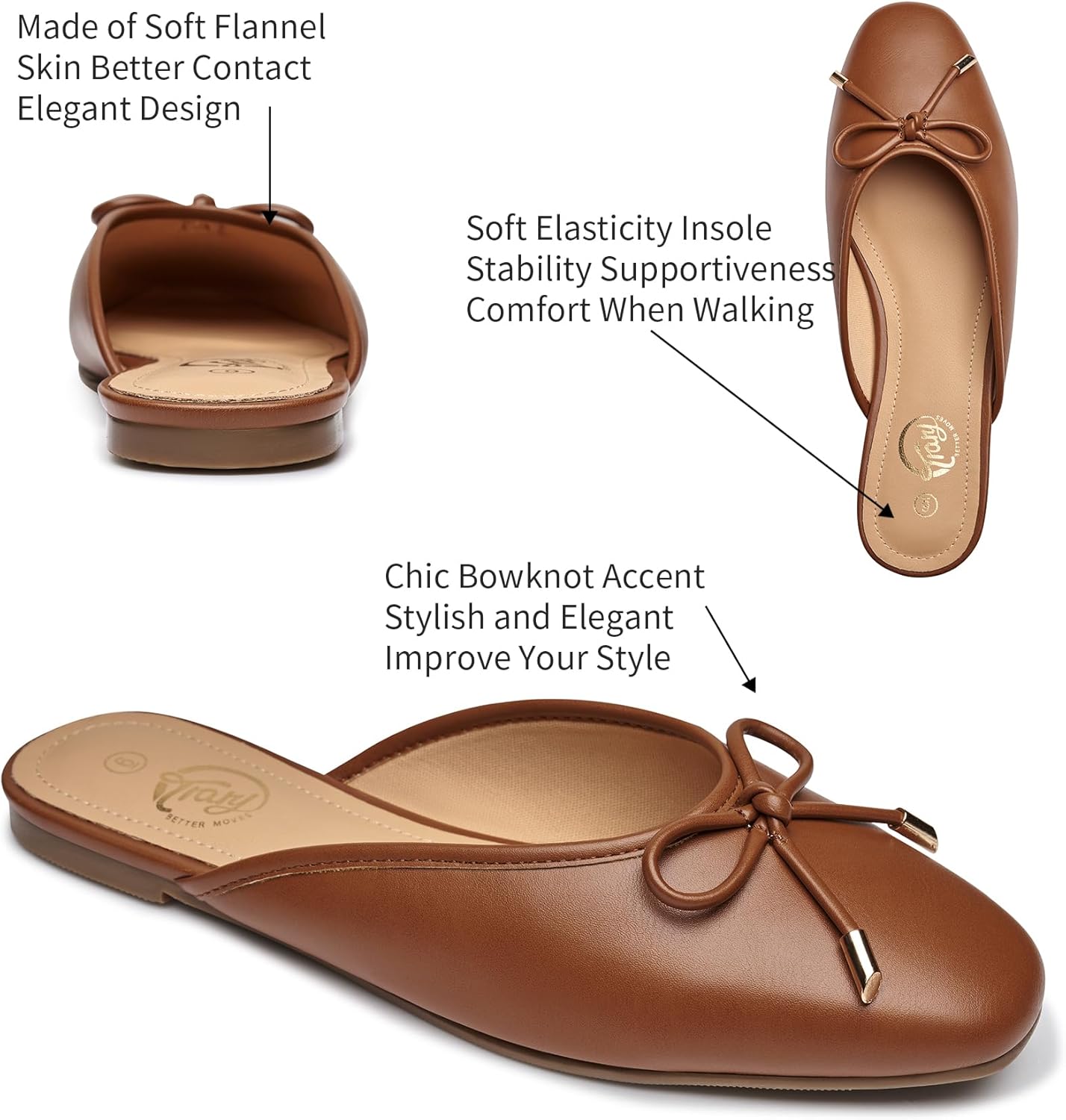 Trary Mules for Women 2025, Womens Mules Slip on Comfortable Bow Pointed Toe Womens Loafers, Backless Flats Mules Shoes for Women with Knot - Image 5