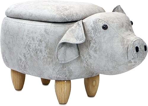 Critter Sitters Otomana de almacenamiento en forma de animal de cerdo gris claro de 15 pulgadas de altura del asiento, muebles de guardería para