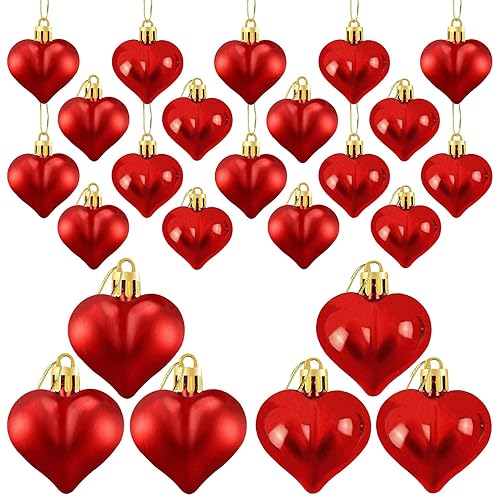 24 Pieces Valentine's Day Heart Shaped Ornaments, Glossy and Matt
