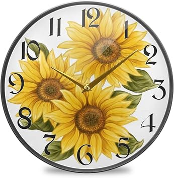 Sunflower Yellow Floral Wall Clocks Battery Operated 12 Inch / 9.5 Inch Silent Non-Ticking Quiet Desk Clock Decor for Living Room Home Office School Kitchen