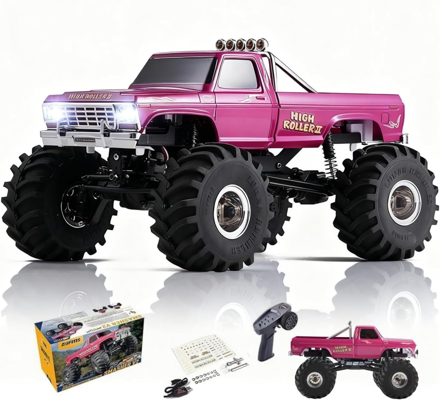 BEEZRC FMS 1/24 FCX24S RC Crawler Smasher S Monster Truck V2 RTR 4WD 2.4GHz Brushed 8km/h Mini RC Off-Road Truck with LED Lights