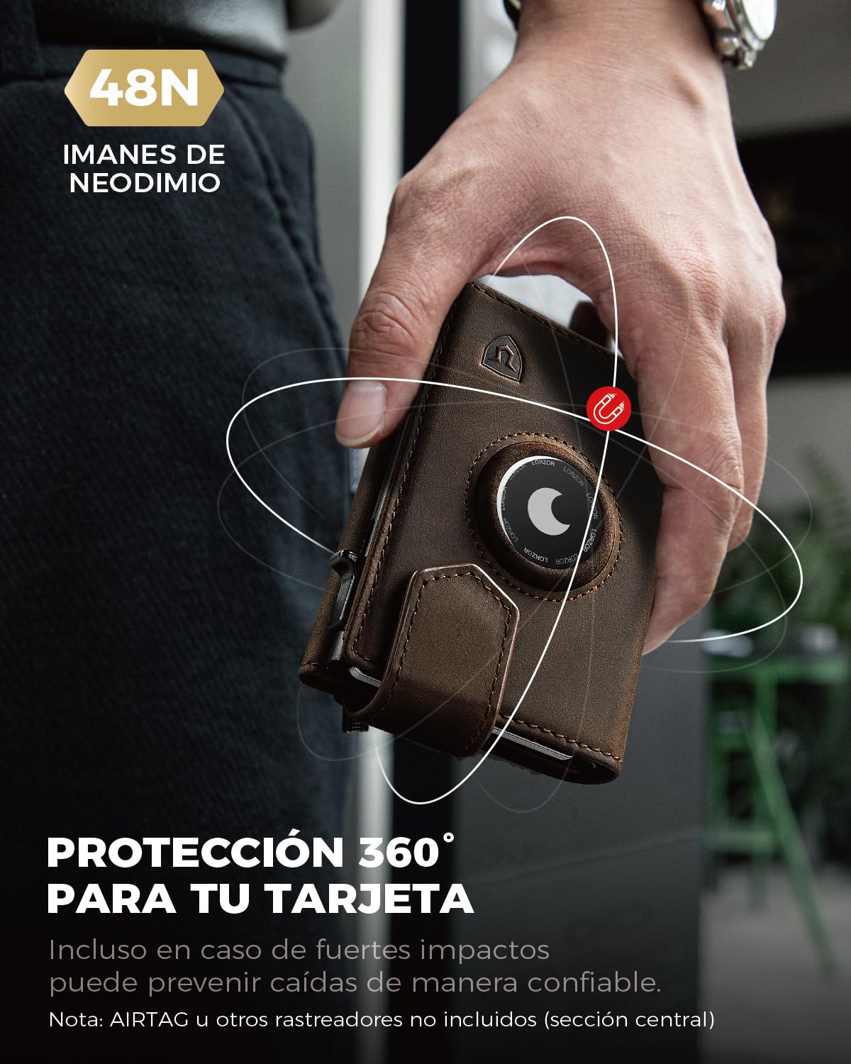 LORZOR® Cartera para Hombre Pequeño con Monedero & Protección RFID, Billetera de Piel Pop-up con Tarjetero, Capacidad para 10 Tarjetas con Cierre Magnético