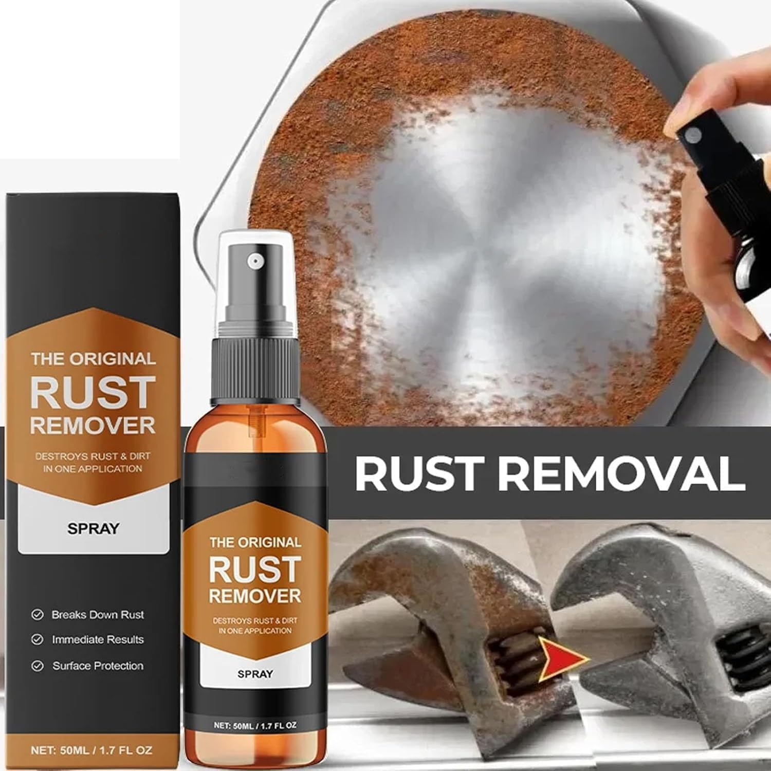 2026 Upgrade Multipurpose Rust Stain Remover, Heavy Duty Metal Cleaner,Fast Acting Heavy Duty Rust Dissolver for Cars, Tools, Bolts & More 2PC - 4