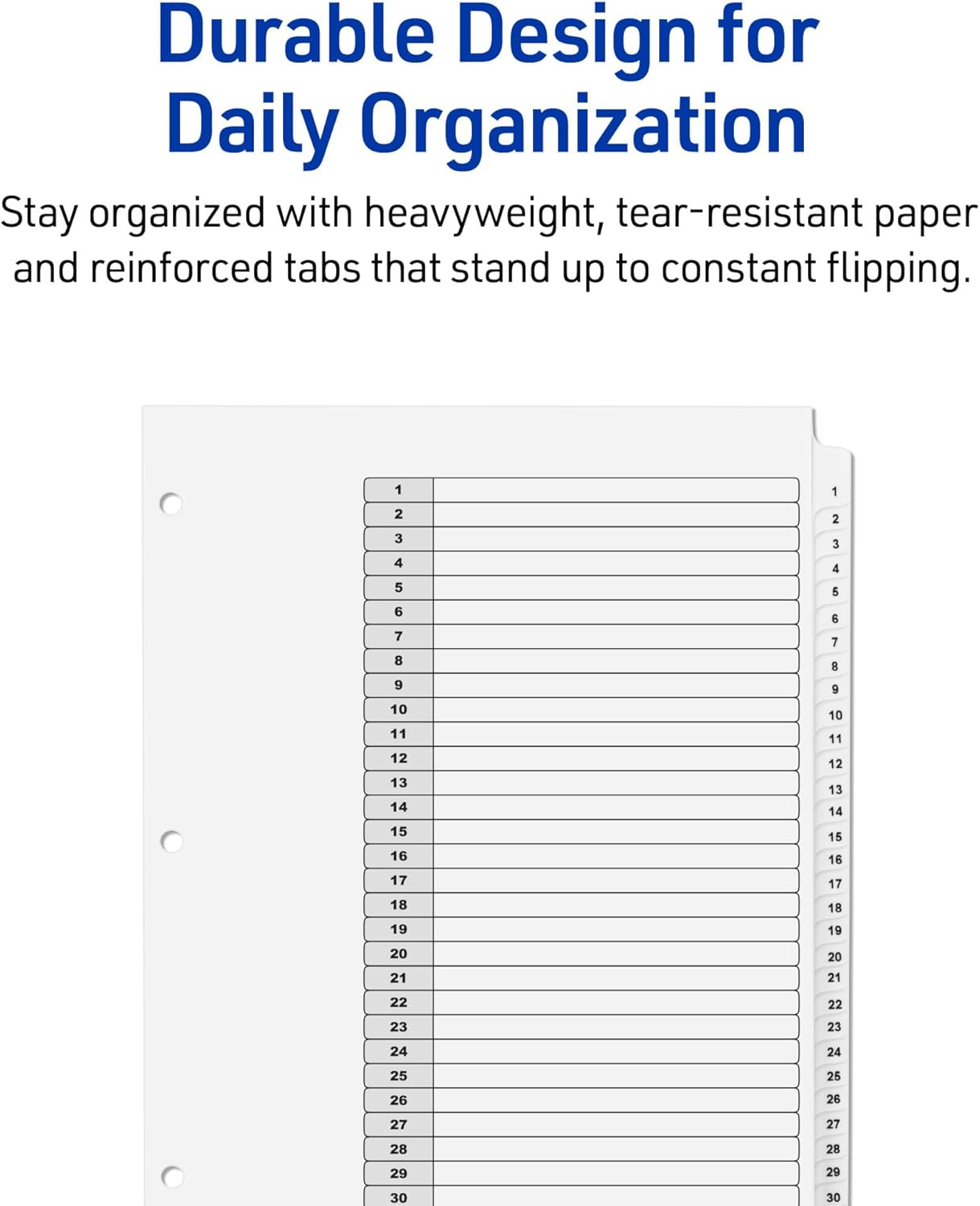 Avery 1-31 Dividers for 3 Ring Binders, 31 Tabs per Set, Customizable Table of Contents, Classic White Tabs, Great for Organizing Reports, Projects, and More (6 Sets of 11827)