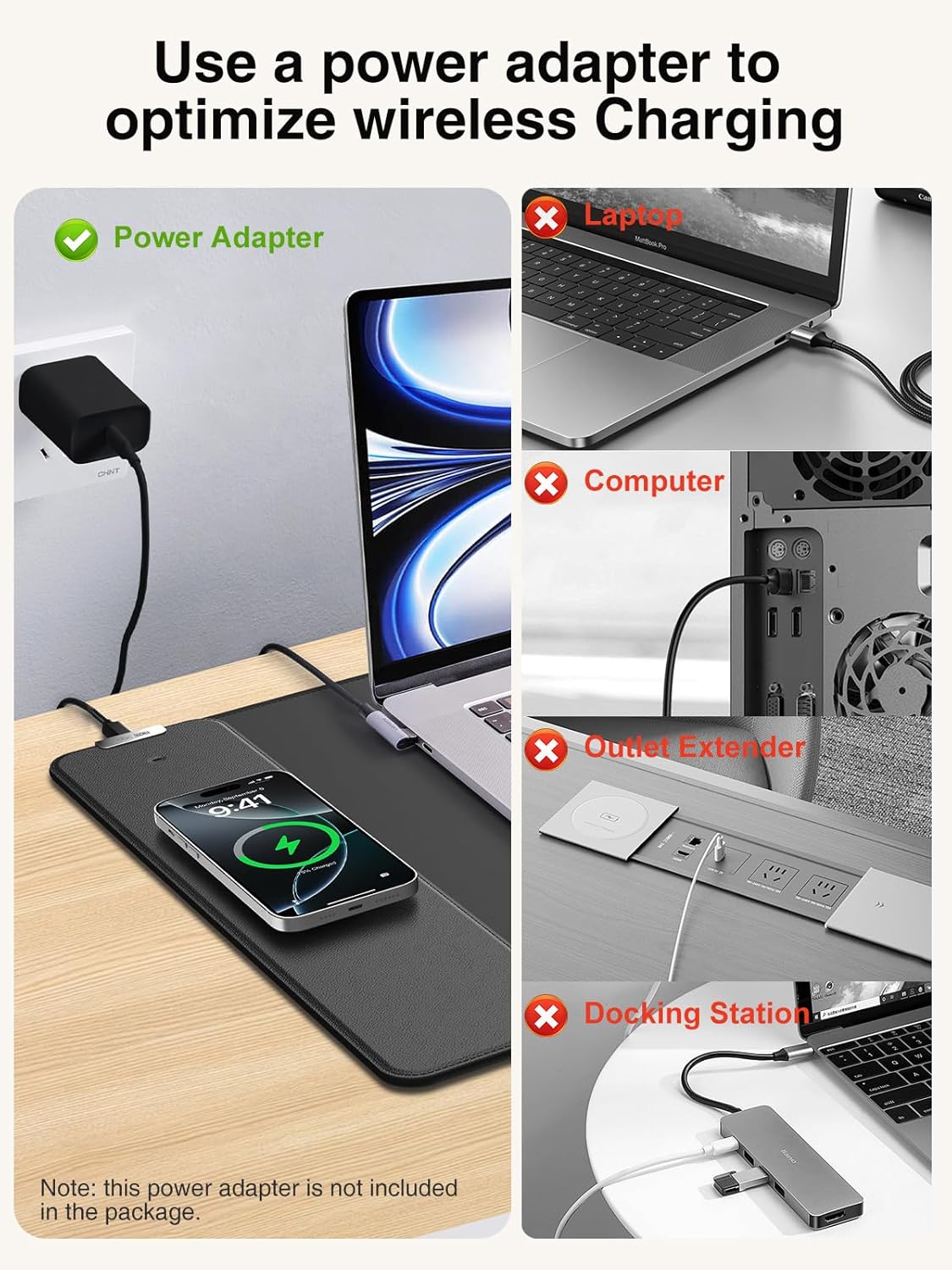 Magnetic Wireless Charging Mouse Pad, Gaming Mouse Pad, 31.5"x15.8" Large Desk Mat for Laptop/Keyboard, Waterproof Smooth Surface, Non-Slip Base, Black