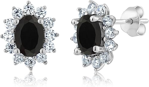 Miniatura 7 de Gem Stone King Aretes ovalados de plata de ley 925 de 0.276 x 0.197 in con piedra natal de la princesa Diana, estilo halo real para mujeres