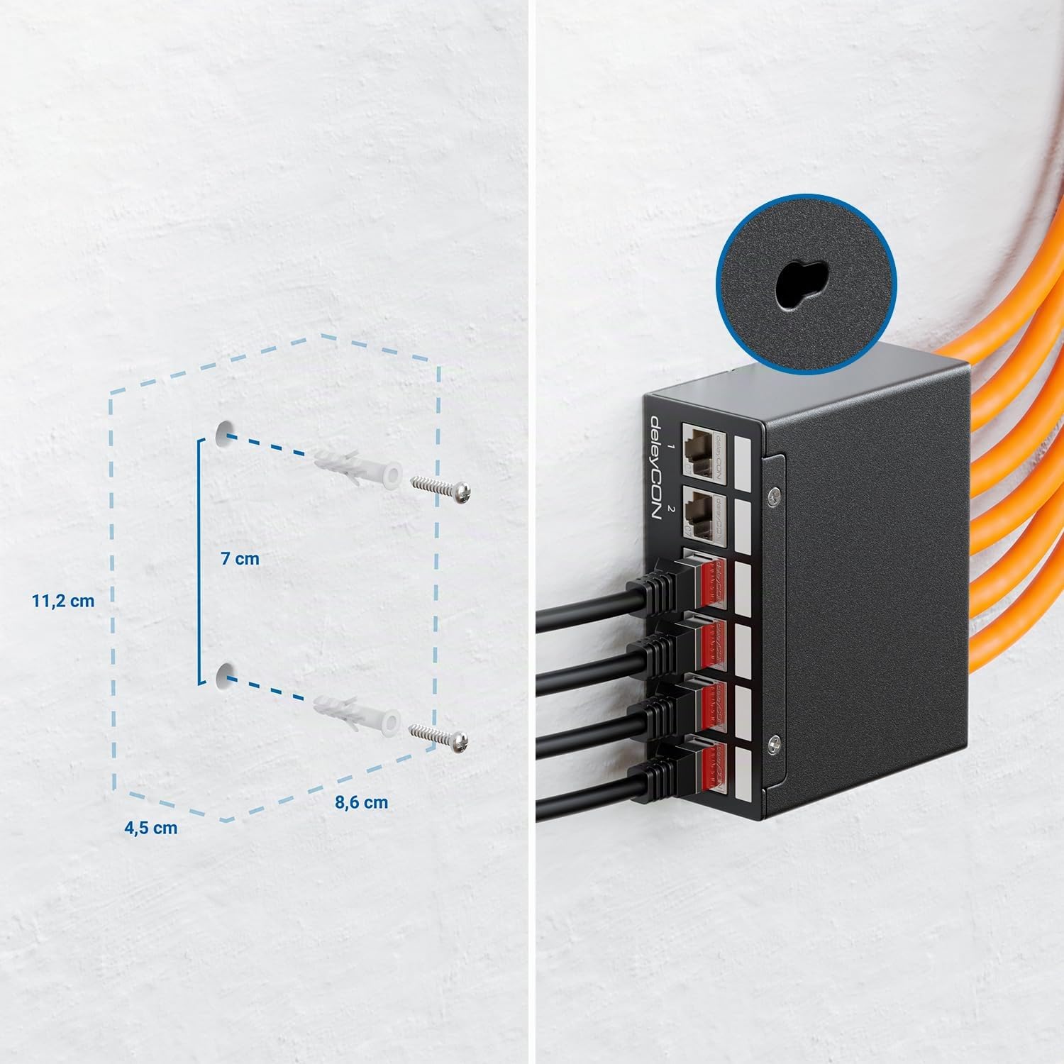 deleyCON 6 Porte CAT7 Set di Pannelli Patch con 6x CAT.7 RJ45 Modulo Jack Keystone STP 10 Gbit/s - Compatibile con Cavo di Installazione CAT6 CAT6a CAT7 CAT8 Cavo di Rete Ethernet LAN DSL - Nero