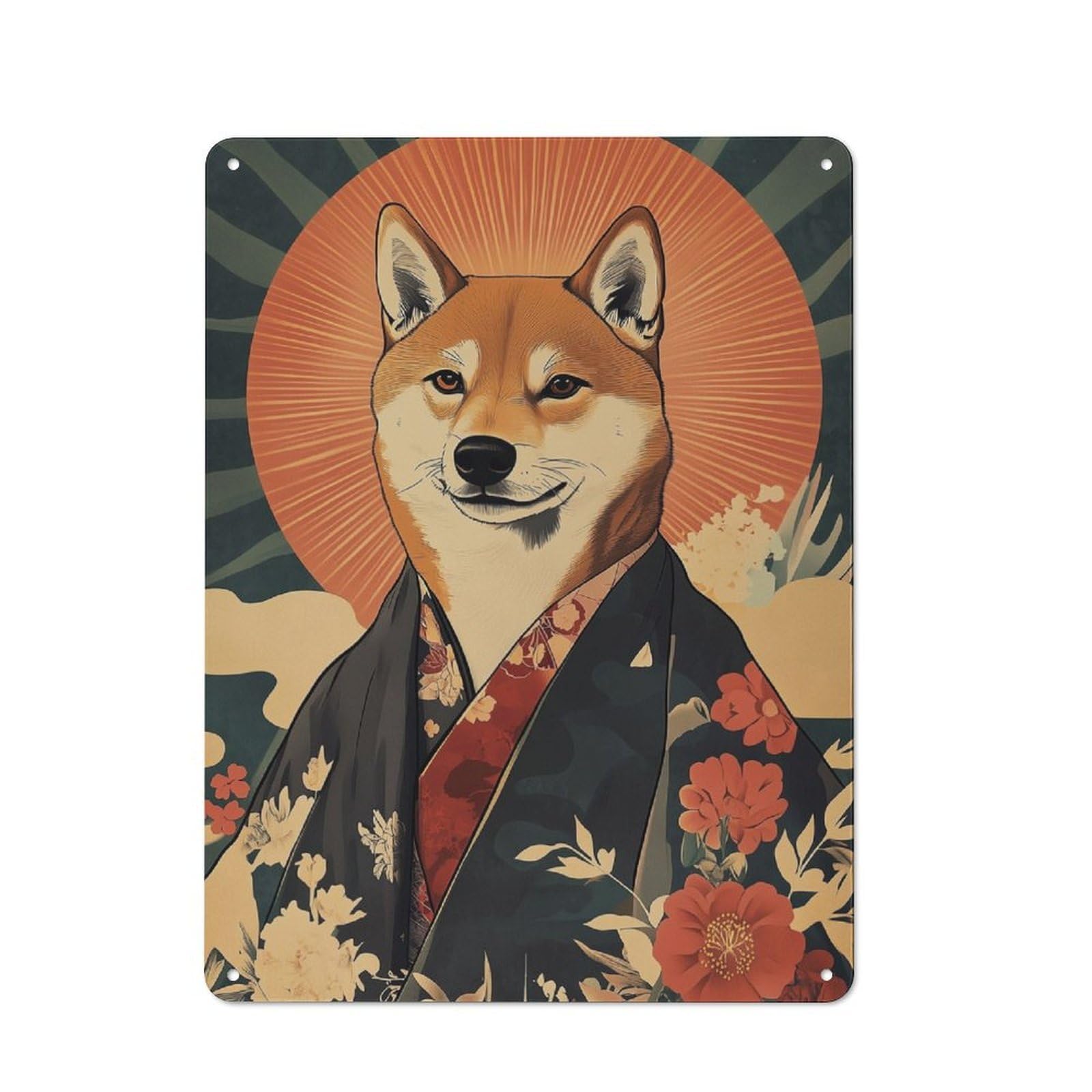 Shiba Inu Japanese Kimono Creative Metal Wall Decor 40x30cm, Metal Desk Wall Sign for Hobby Room, Office, Lounge Or Living Room