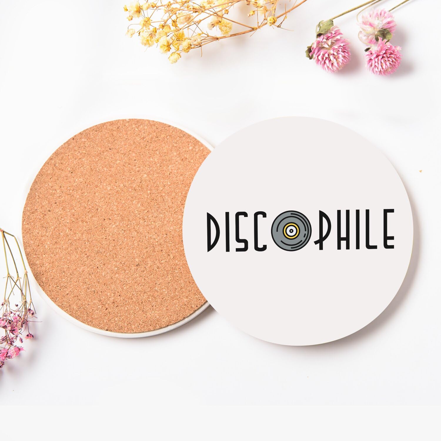 Sottobicchiere rotondo in ceramica – Discophile Musica in vinile, disco da collezione, confezione da 6 (108 x 108 mm)