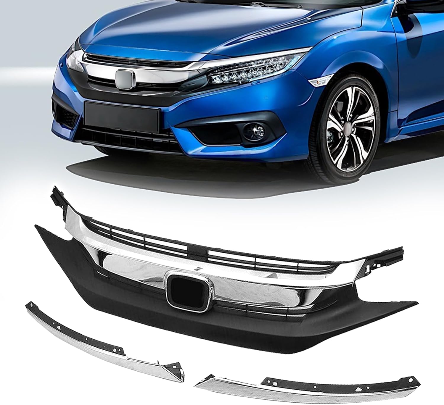 Front Bumper Grille Fit for 2016 2017 2018 Honda Civic Replacement Grille With Headlight Eyelid Molding Trim For HO1213117, HO1212117