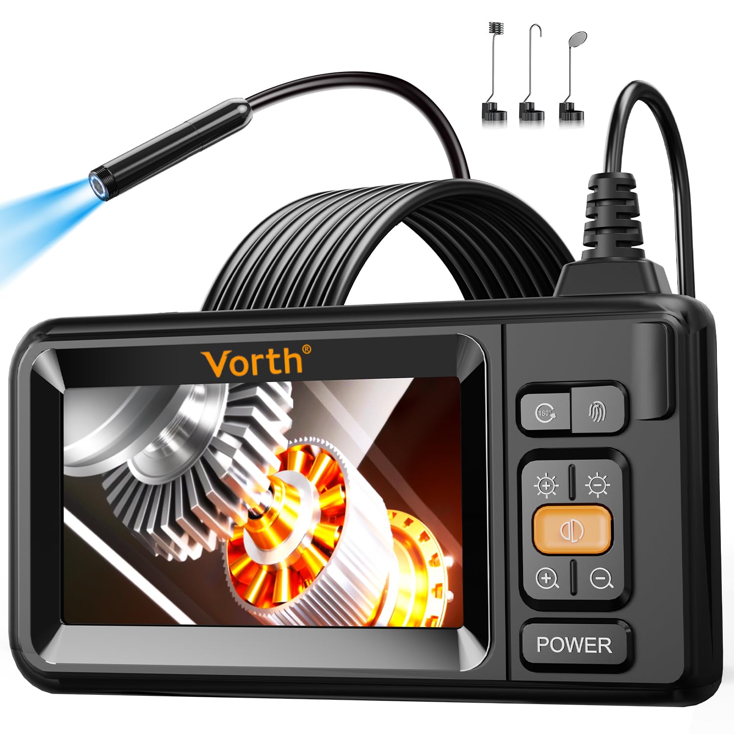 Endoscope Camera with Light, 4.3" IPS Screen 1080P Borescope with 8 LED Lights, 16.5 FT Semi-Rigid Cable Snake Camera, IP67 Waterproof Sewer Inspection Men Tool Single Lens 16.5FT C33-Single lens