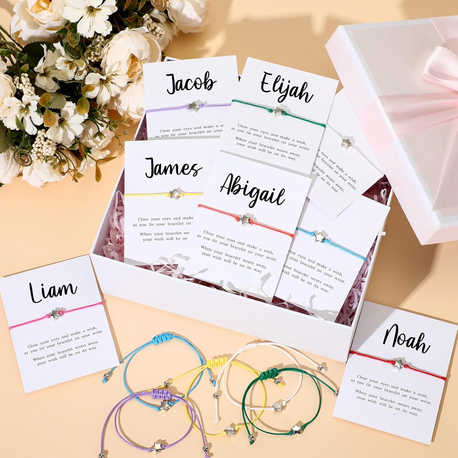 Misdary 16 Set Birthday Bracelets Gifts Personalized Wish Bracelet Adjustable Star Friendship Bracelet DIY Name Make a Wish Cards with Pen Jewelry Birthday Gift for Friends - Image 5