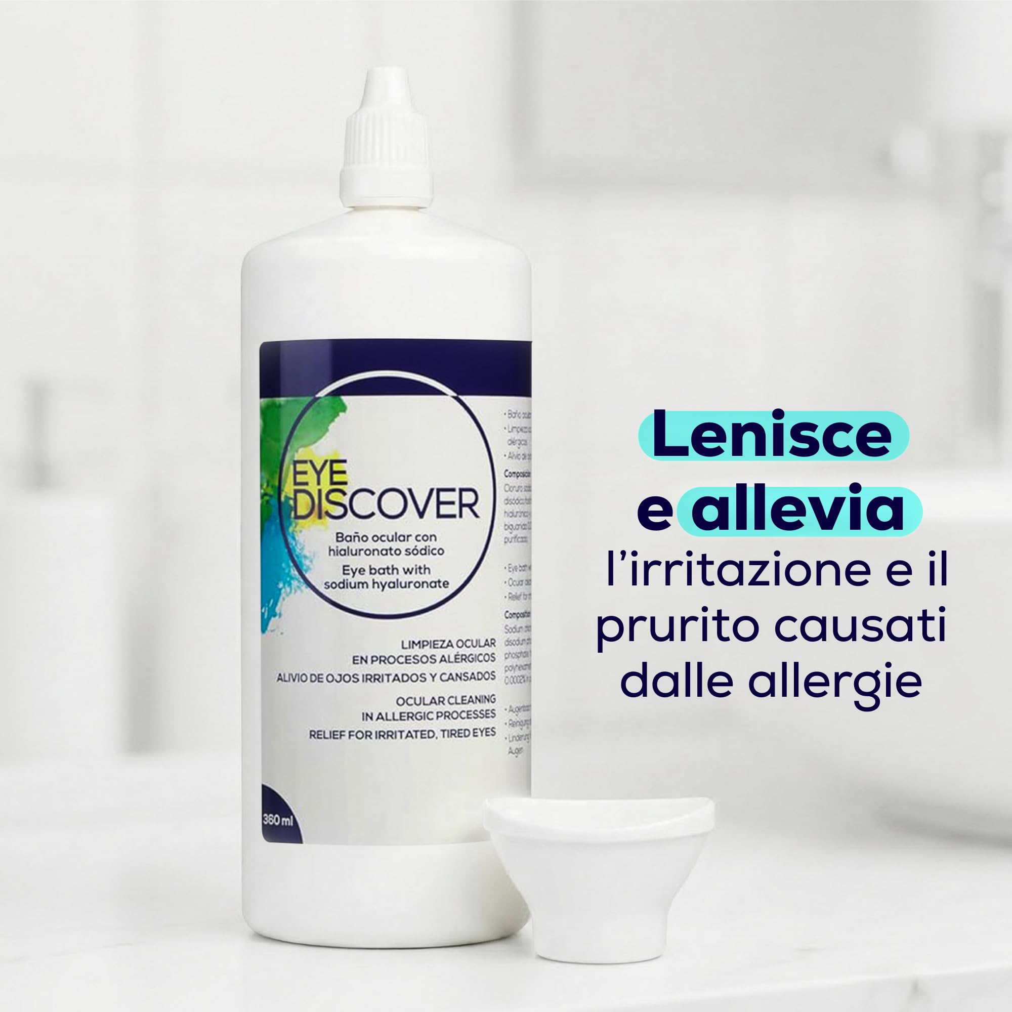 Bagno Oculare con Acido Ialuronico e Vaschetta Oftalmica per Idratazione e Pulizia Profonda degli Occhi, Soluzione Biocompatibile, 2 x 360 ml