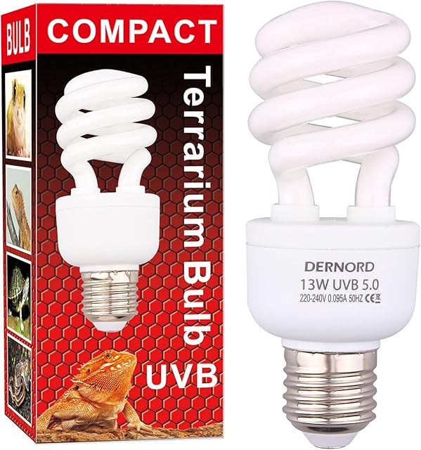 DERNORD UVB Light Reptile Kit - UVA UVB Bulb Tortoise Compact Fluorescent Lamp for Bearded Dragon Vivarium Turtle Tank 5.0 13 Watt