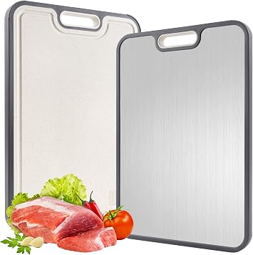 Titanium Cutting Board for Kitchen,Cutting Board Double Sided Food Grade, Pure Titanium and Wheat Straw PP,Chopping Board for Meat/Vegetables, Easy to Clean Large Size 1611