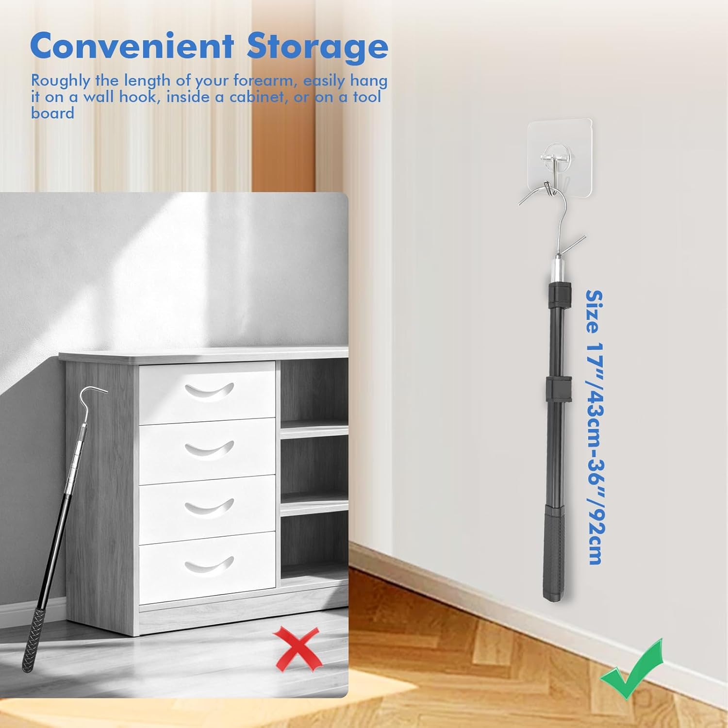 EMART Attic Pull Down Hook, 17-36 Inches Adjustable Attic Ladder Pull Down System kit with Y-Hook and 2 Handles， Heavy-Duty Triangular Steel Tube, Replace Pull Cord for Ladder Door Garage Loft