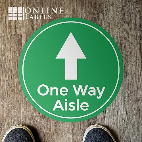 Miniatura 2 de Letreros de distanciamiento social para piso, paquete de 5 calcomanías, diseño de pasillo verde unidireccional, círculo de 12 pulgadas, solo para