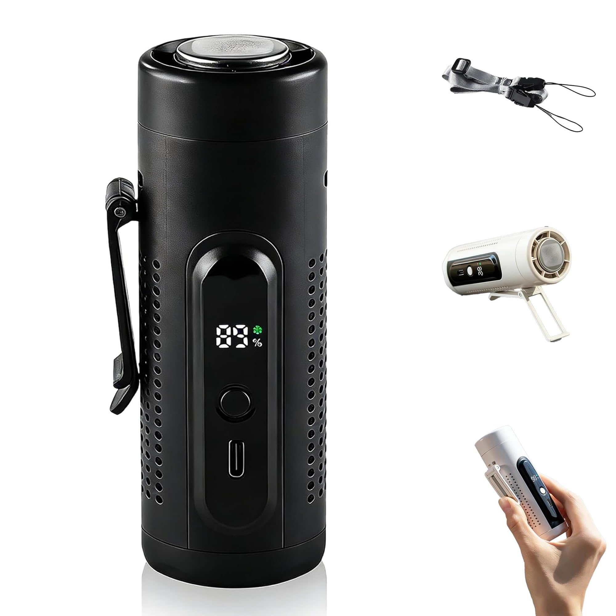 2026 New Portable Clip on Fan, Small Clip on Fan with Led Display Screen, Features 5 Wind Speeds, Supports Hanging, Standing & Clamping, for Home Office Travel Camping Outdoor (Black)