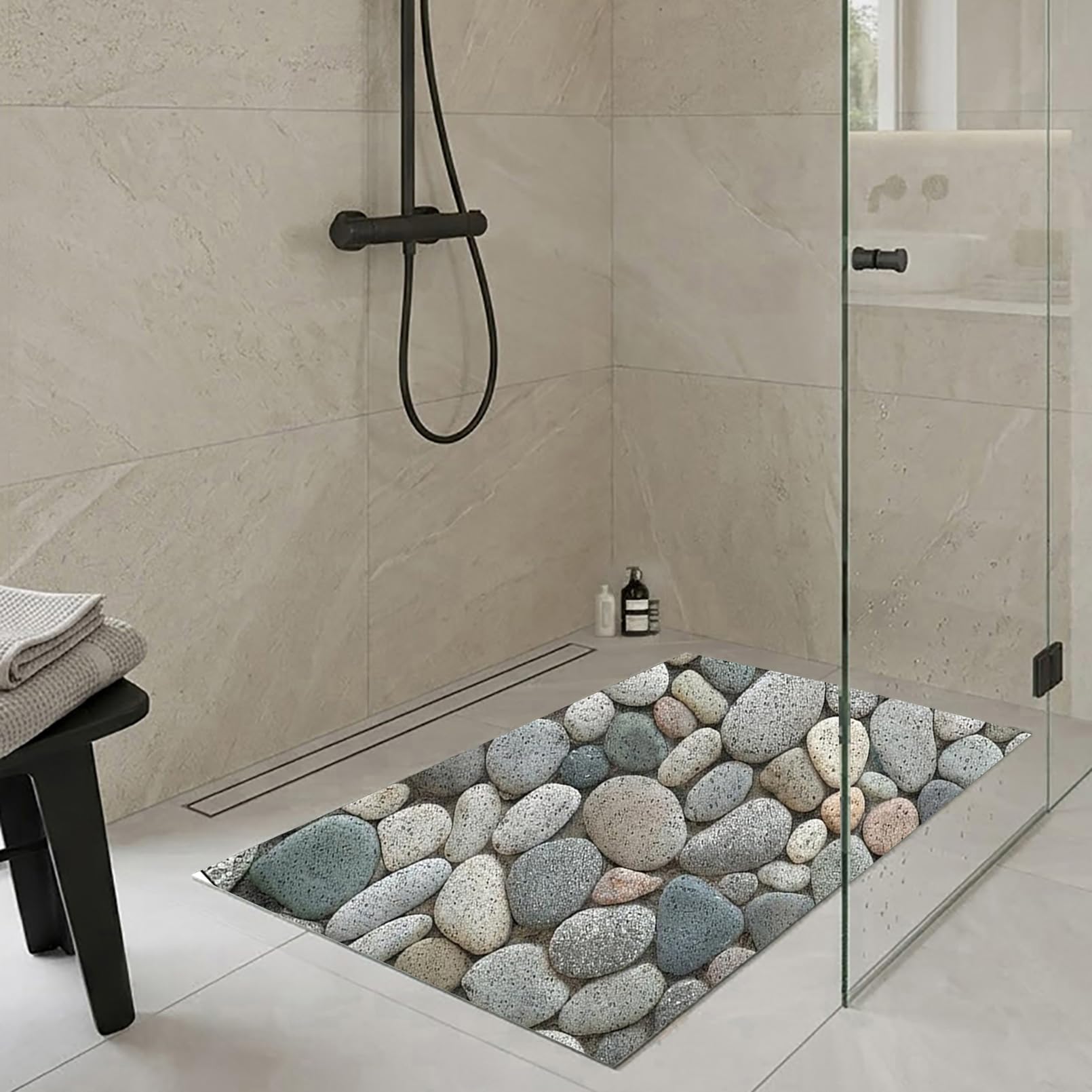 Badematte rutschfest 60x80 cm Duscheinlage rutschfest Duschmatte mit Fliesenmuster Weich Komfort PVC Antirutschmatte dusche mit Ablauflöchern,Hohe Wasserdurchlässigkeit,für Nassbereiche