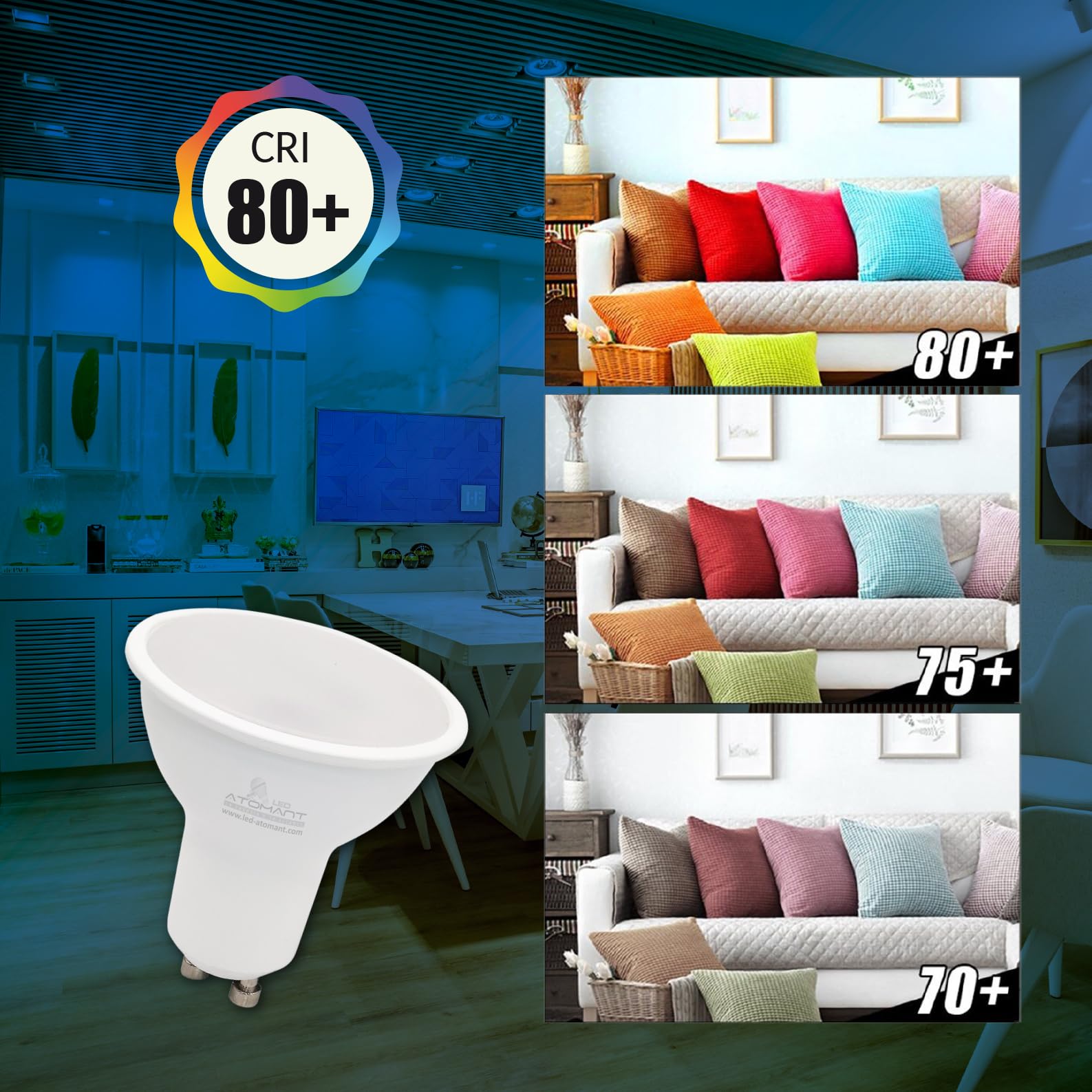 LED ATOMANT Pack 20x Bombilla LED GU10 8W, Color Blanco Frio (6500K), 800 Lumenes, Equivalente a 80W tradicional