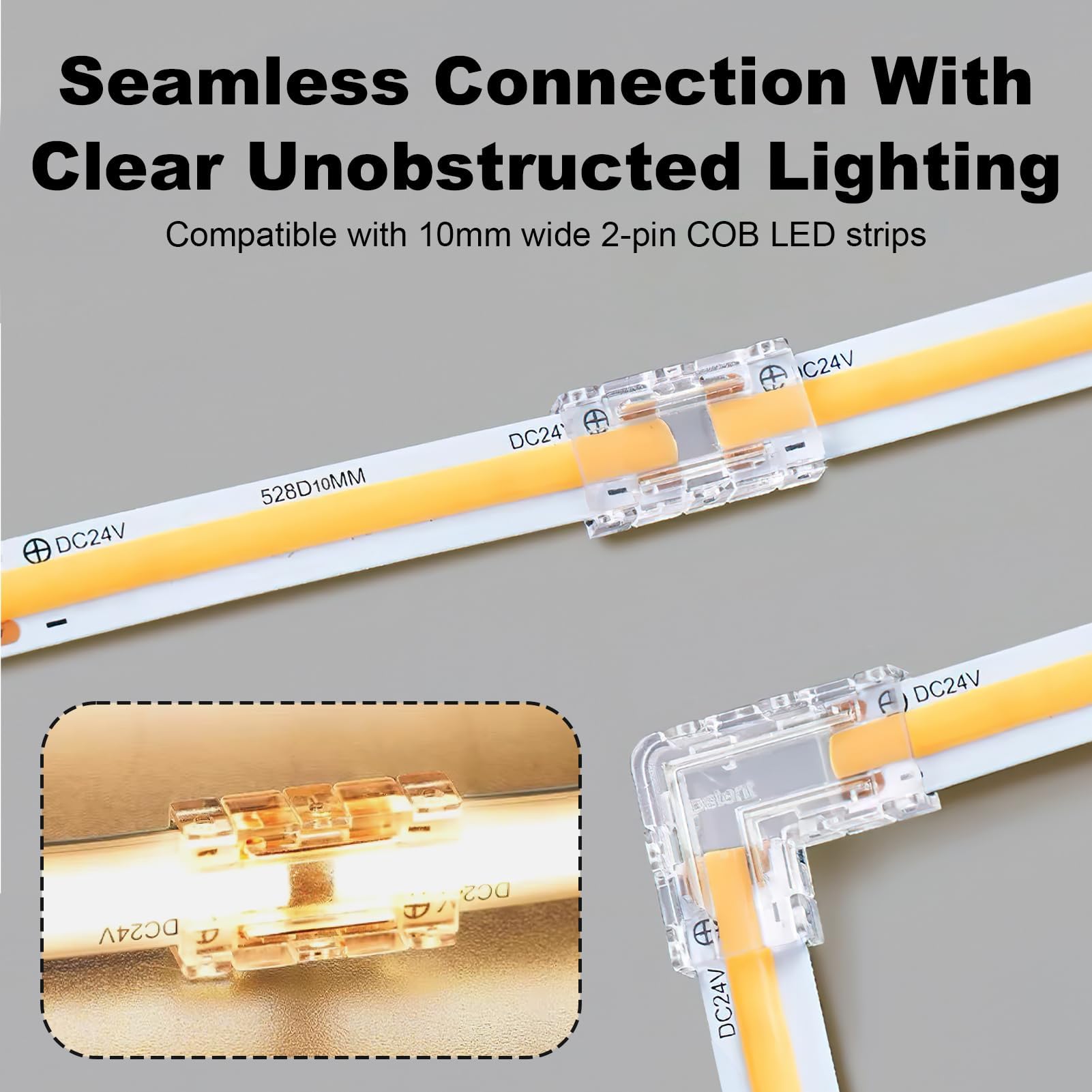 Connecteurs Pour Ruban LED COB 10mm 2 Broches - Kit 10 Pièces (8 En L, 2 Droits) - Raccord Sans Soudure, Sans Espace - 6