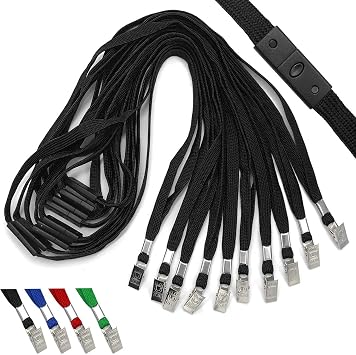 Beebel Black Lanyards 50Pack Breakaway Lanyard Comfortable Neck Straps Premium Bulk Lanyards Badge Bulldog Clip
