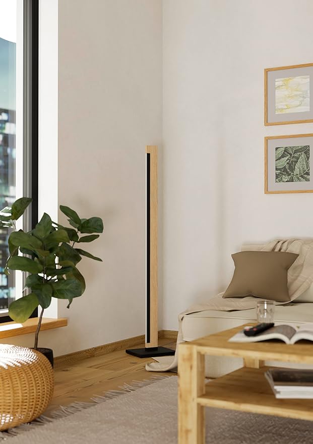 Eglo Eglo Camacho, single-bulb floor lamp, dimmable, modern floor lamp, made of steel, wood, and plastic, living room lamp, office lamp in black, natural, and white. photo 2