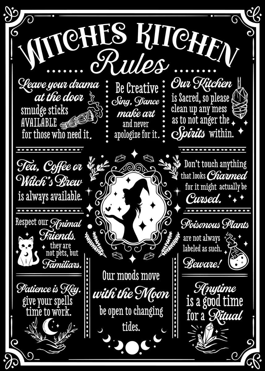 HOUVSSEN Metal Signs for Outdoor Witches Kitchen Rules 8x12 Inch