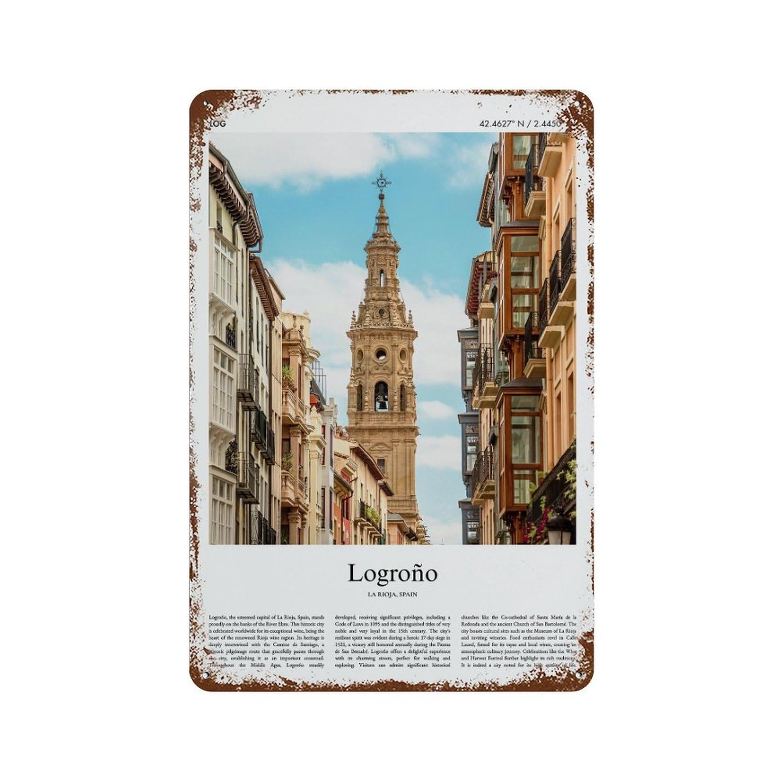 xiaoxiaoshen Logrono La Rioja, Spain City Scenery Wall Decor Art Metal Tin Poster Modern Home Decor Art Home Bar Shop Decorations Vintage Sign 30x20cm