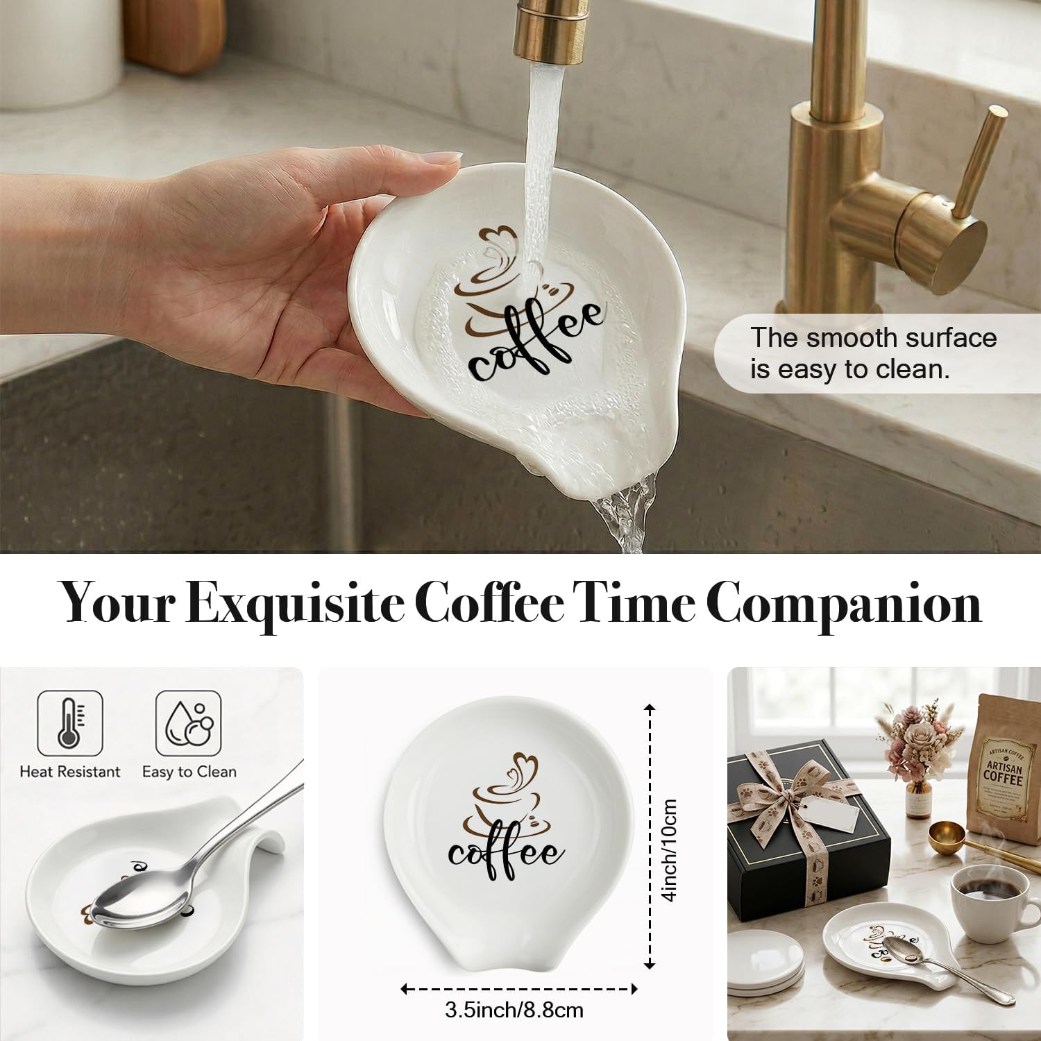 Coffee Spoon Rest,Funny Quote Ceramic Spoon Holder, Coffee Bar Accessories Coffee Lovers Gift for Mother, Father,Grandparent,Sister 4.0x3.5 Inches
