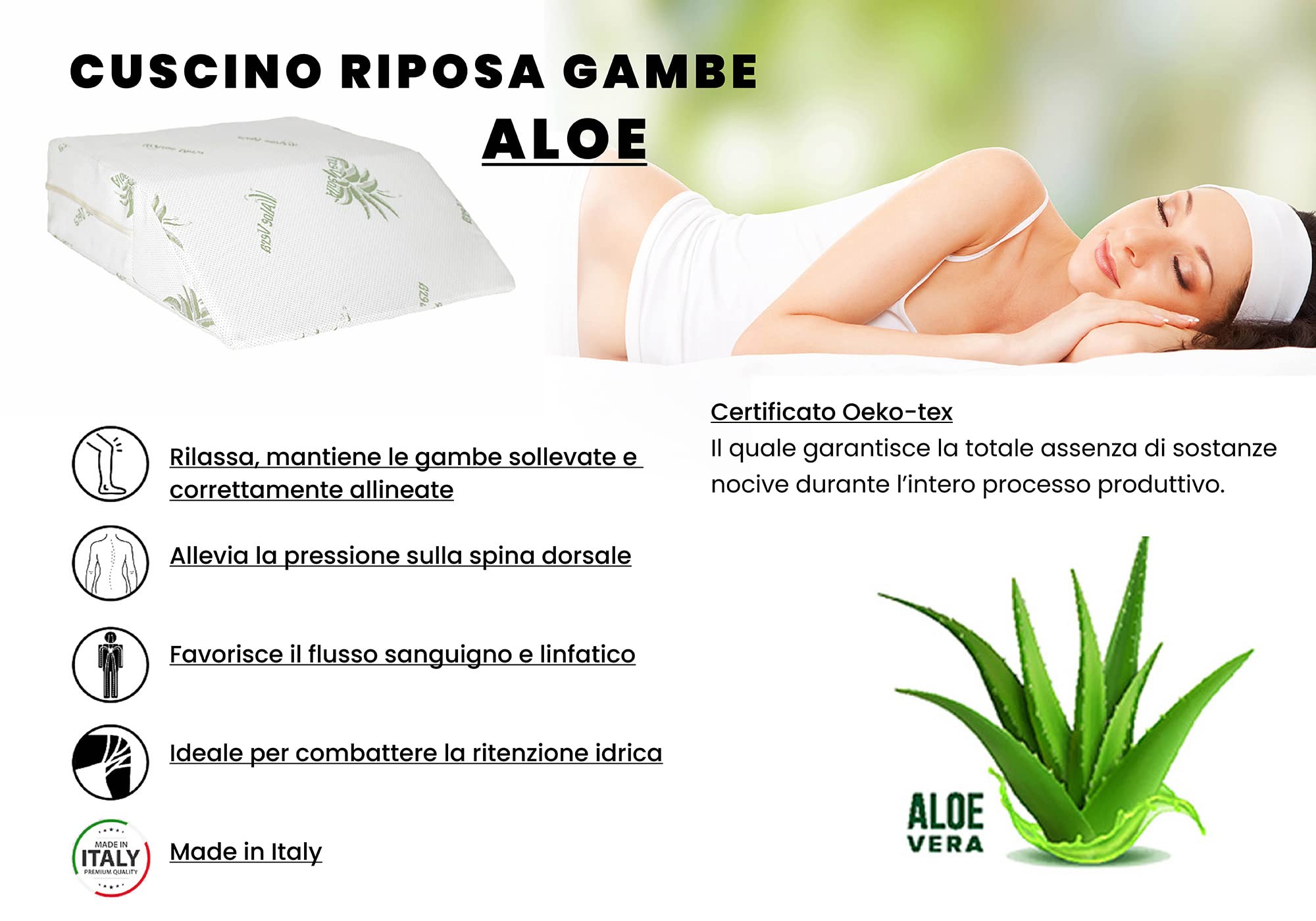 Italian Bed Linen Almohada descansa piernas, Aloe, 61x50x17cm