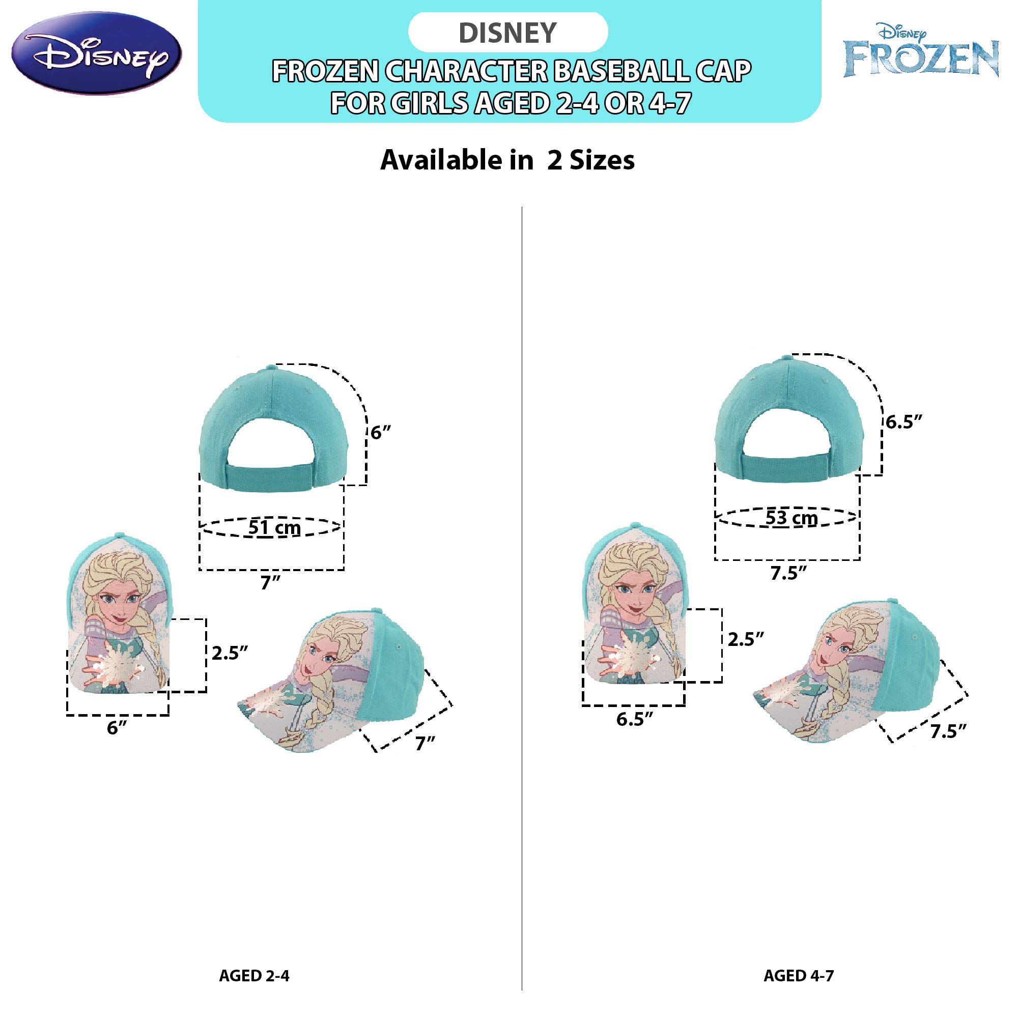 Disney Frozen dziecięca czapka z daszkiem, regulowana czapka dla dziewczynek, wiek 4-7 lat, niebieska Elsa